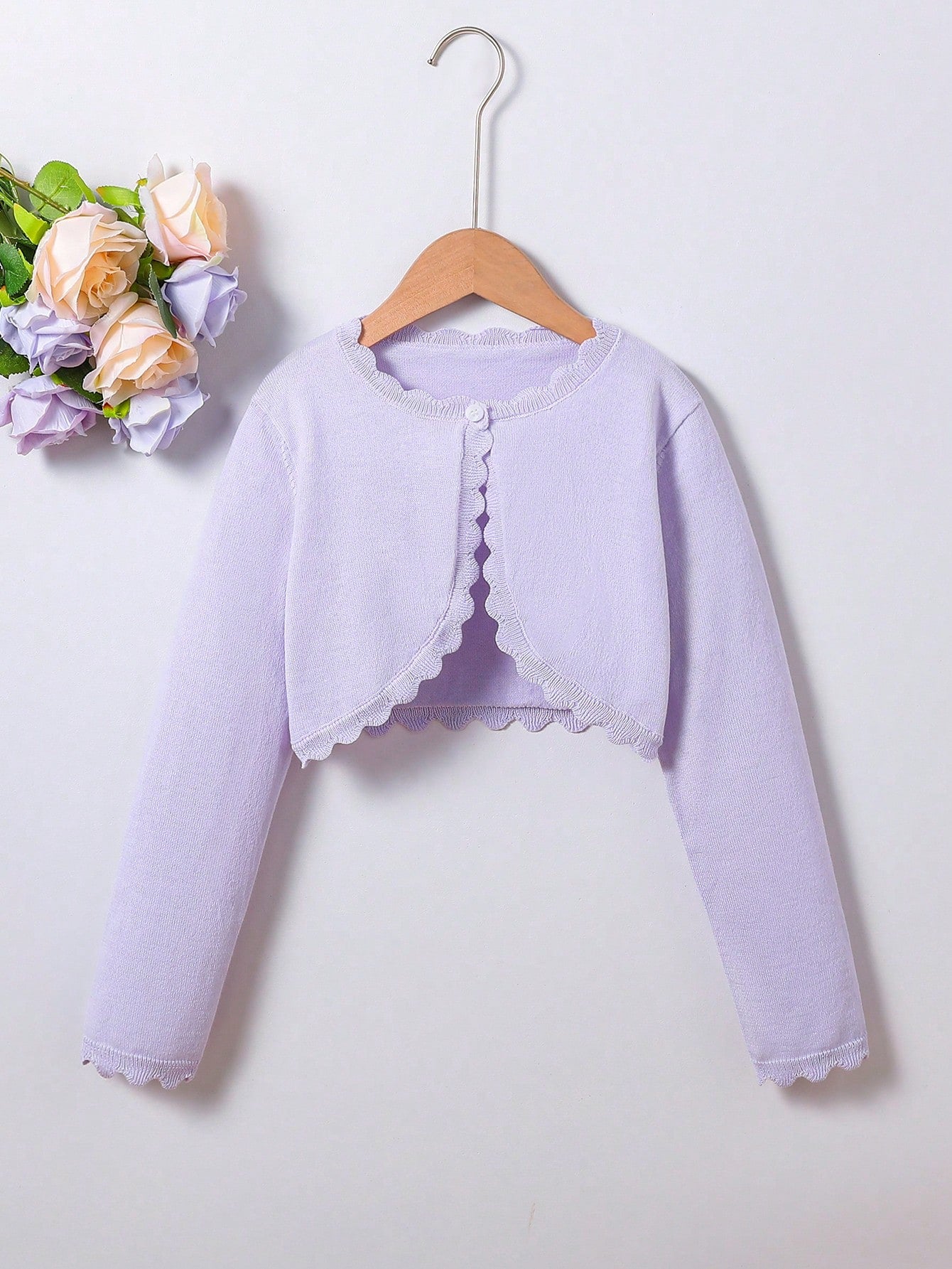 Tween Girl Simple Fashion Long Sleeve Single Button Knit Cardigan, Can Be Worn Outside