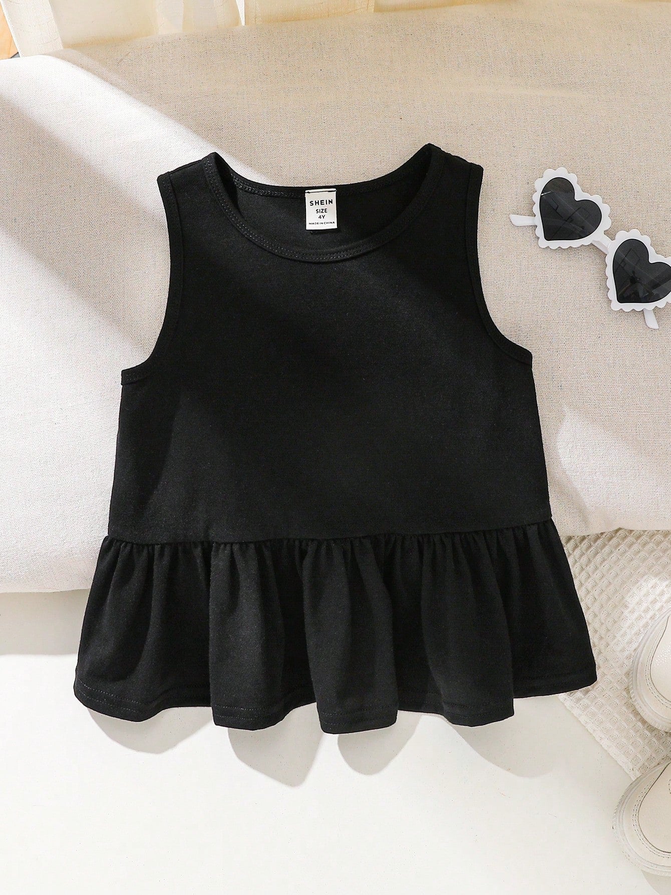 Young Girl Knitted Solid Color Sleeveless Round Neck Casual Tank Top