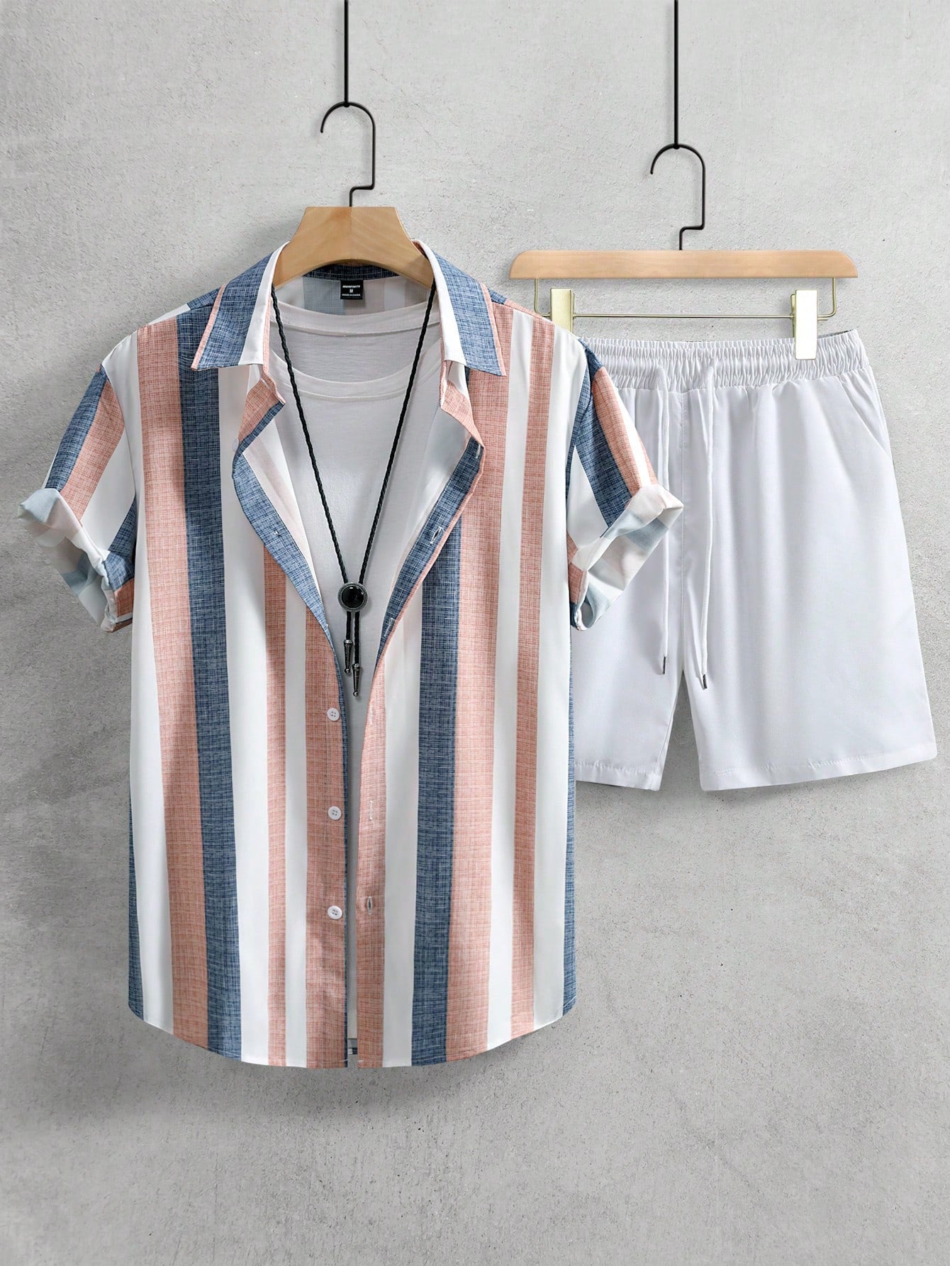 Men Striped Colorblock Shirt & Shorts