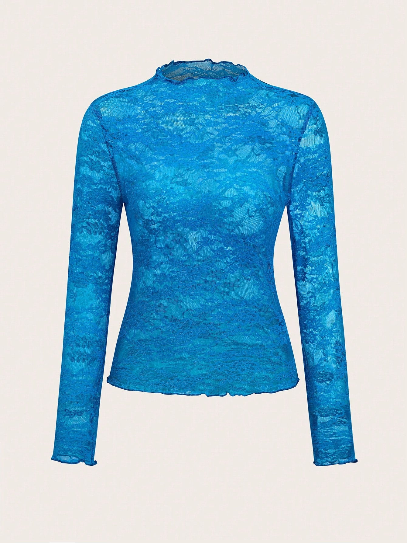 Lace Trimmed Slim Fit Long Sleeve Top