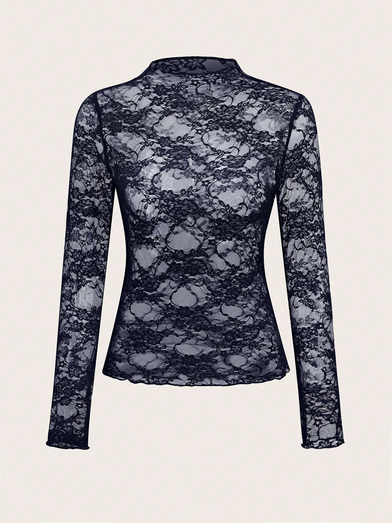 Lace Trimmed Slim Fit Long Sleeve Top