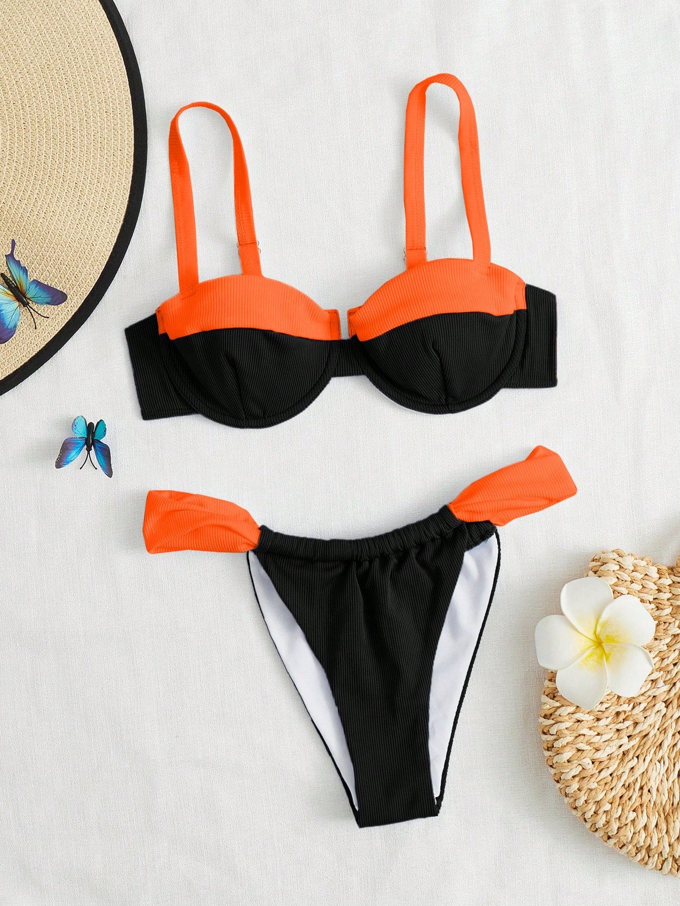 Swim Summer Beach Color Block Underwire Bikini Set