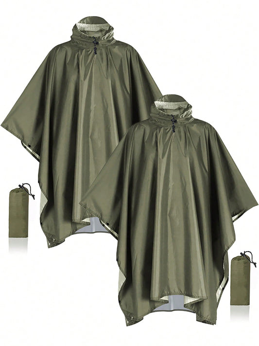 2-Piece Cape Raincoat 3-In-1 Multifunctional Portable Jumpsuit Raincoat Polyester Coated Silver Cape Jumpsuit Windproof, Rainproof, Dustproof Solid Color Hiking, Camping, Fishing Windcoat Style Raincoat For Men And Women, One Size Fits All Household Items