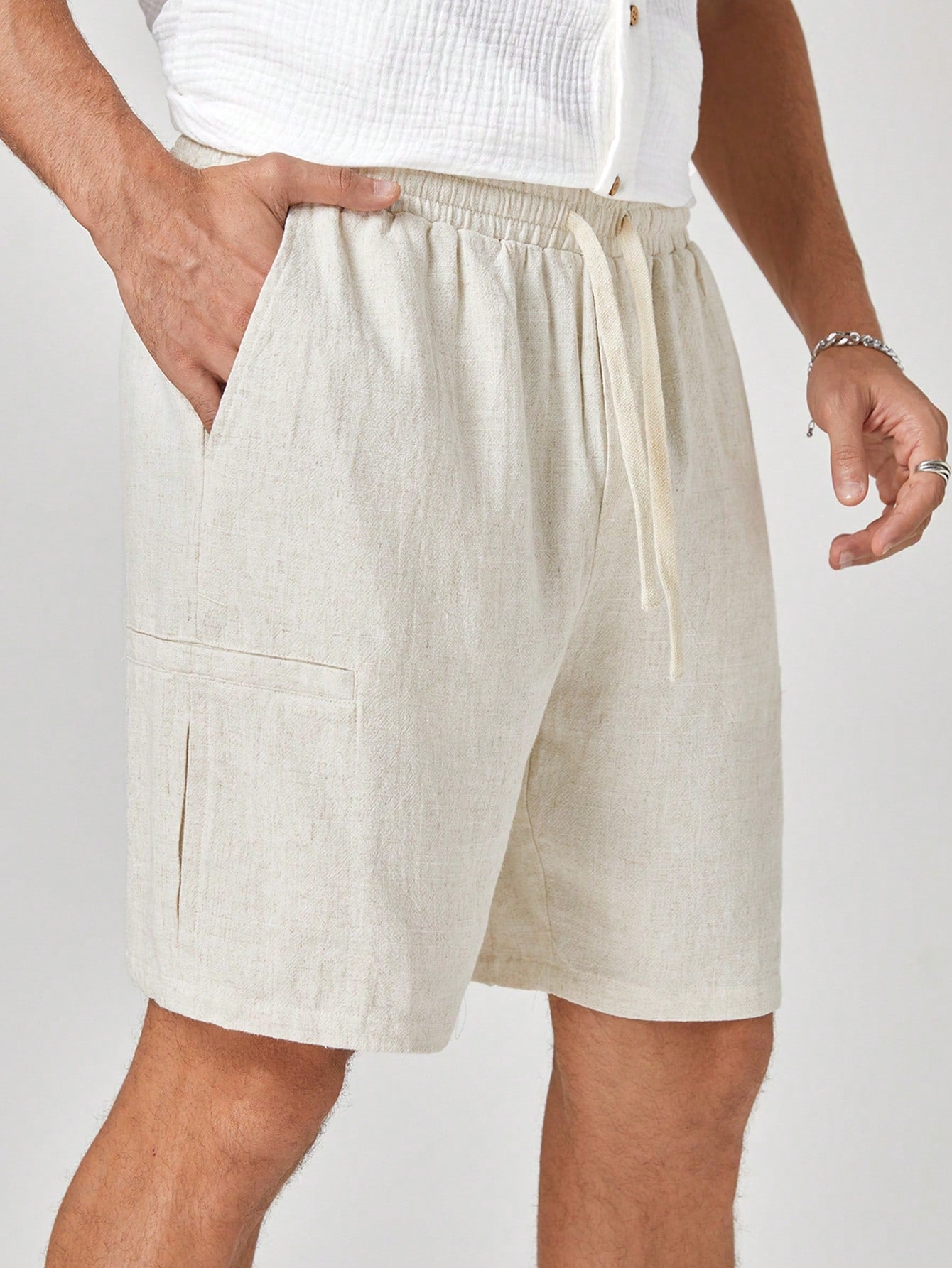 Men's New Elastic Waist Woven Mid-Rise Straight Shorts, Suitable For Daily Wear In Spring And Summer