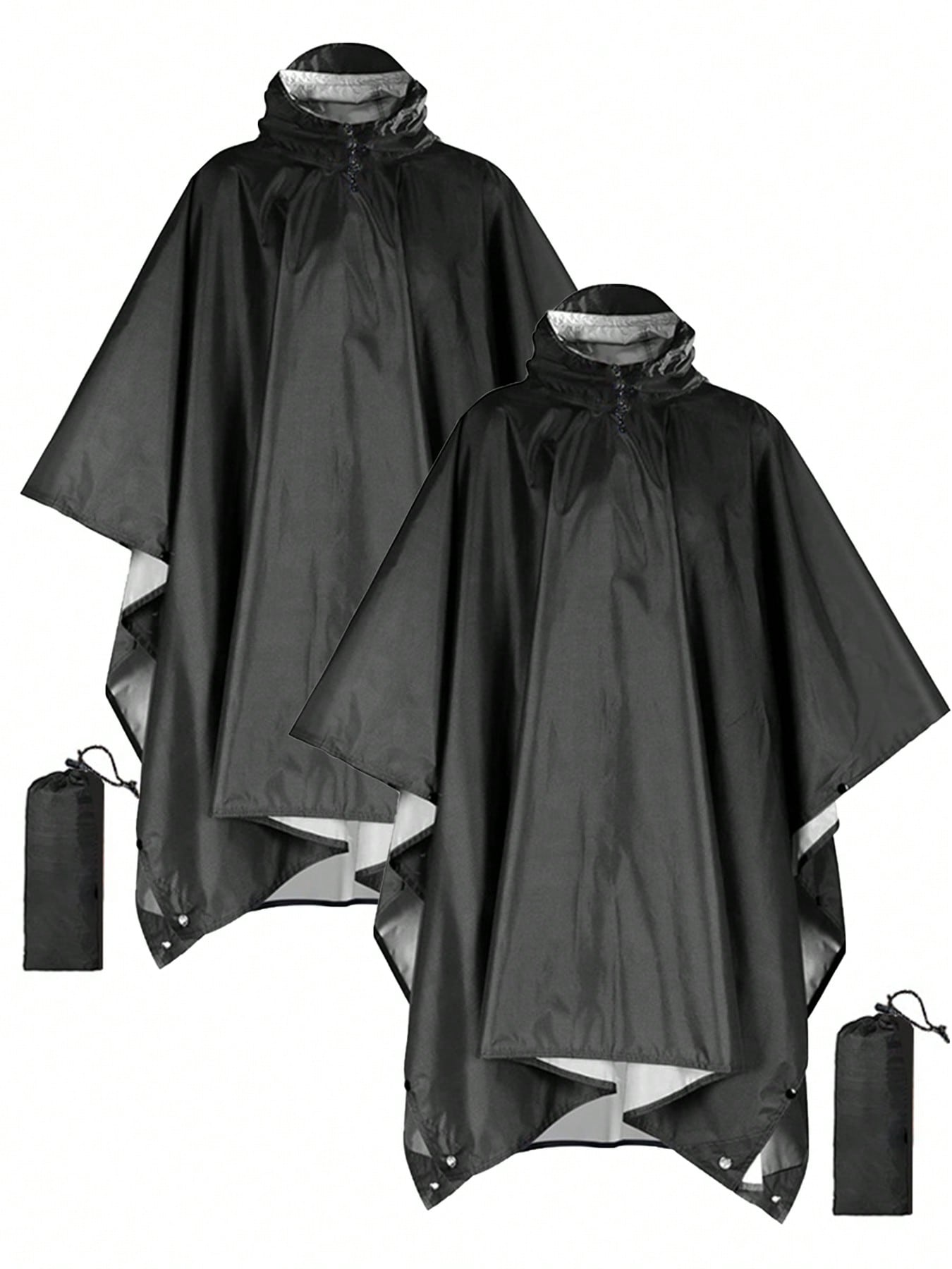 2-Piece Cape Raincoat 3-In-1 Multifunctional Portable Jumpsuit Raincoat Polyester Coated Silver Cape Jumpsuit Windproof, Rainproof, Dustproof Solid Color Hiking, Camping, Fishing Windcoat Style Raincoat For Men And Women, One Size Fits All Household Items