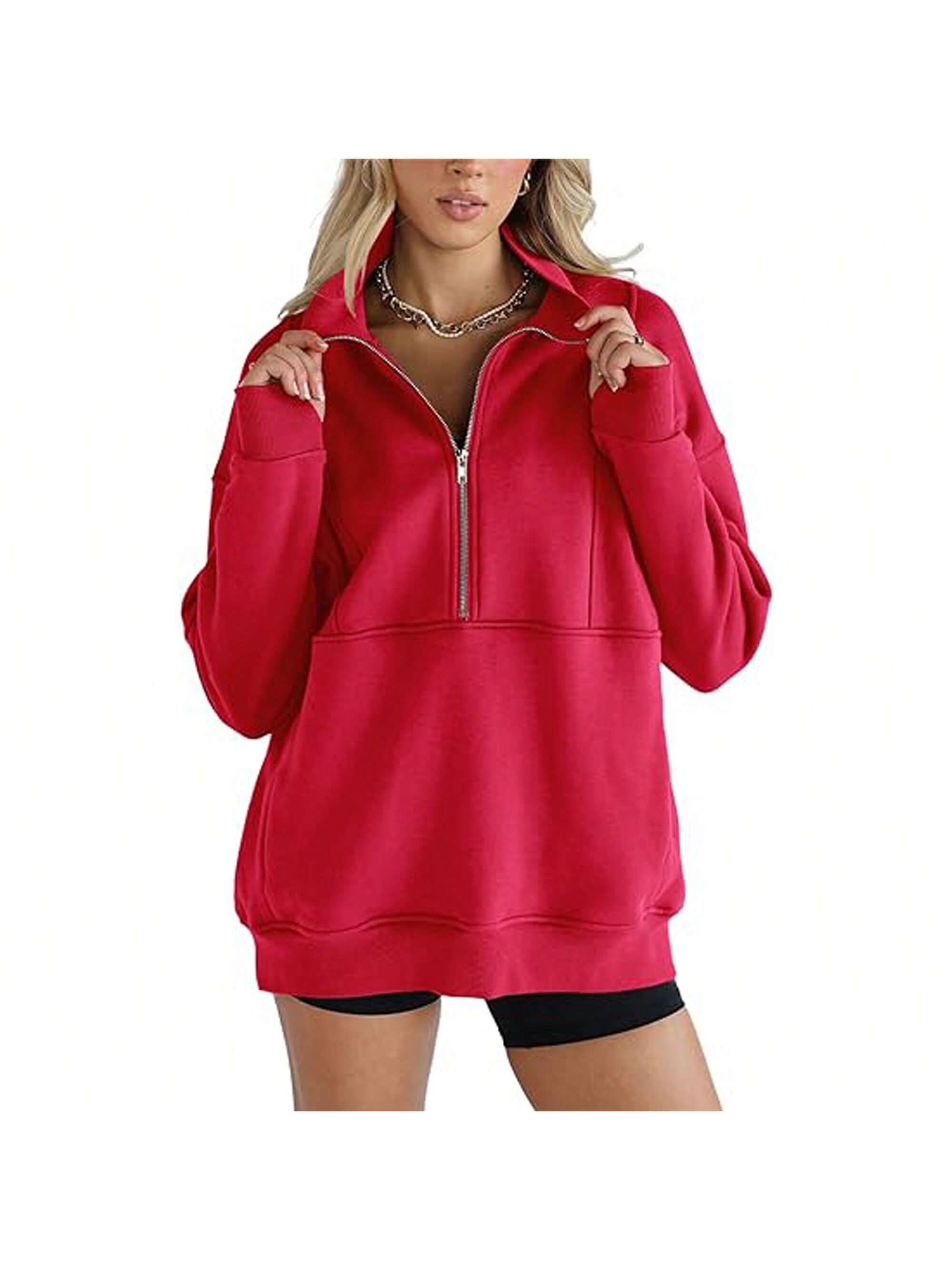 PiePieB Women's Half Zip Sweatshirts Fleece Stand Collar Long Sleeve Thumb Hole Oversized Pullovers With Pockets