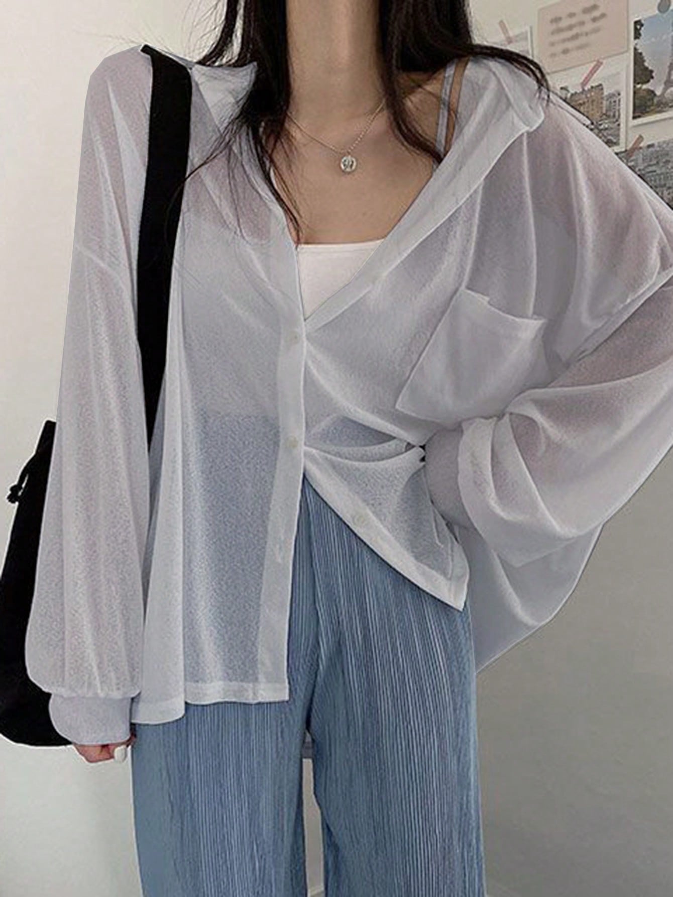 Women's Spring And Summer Casual Solid Color Loose Lapel Shirt