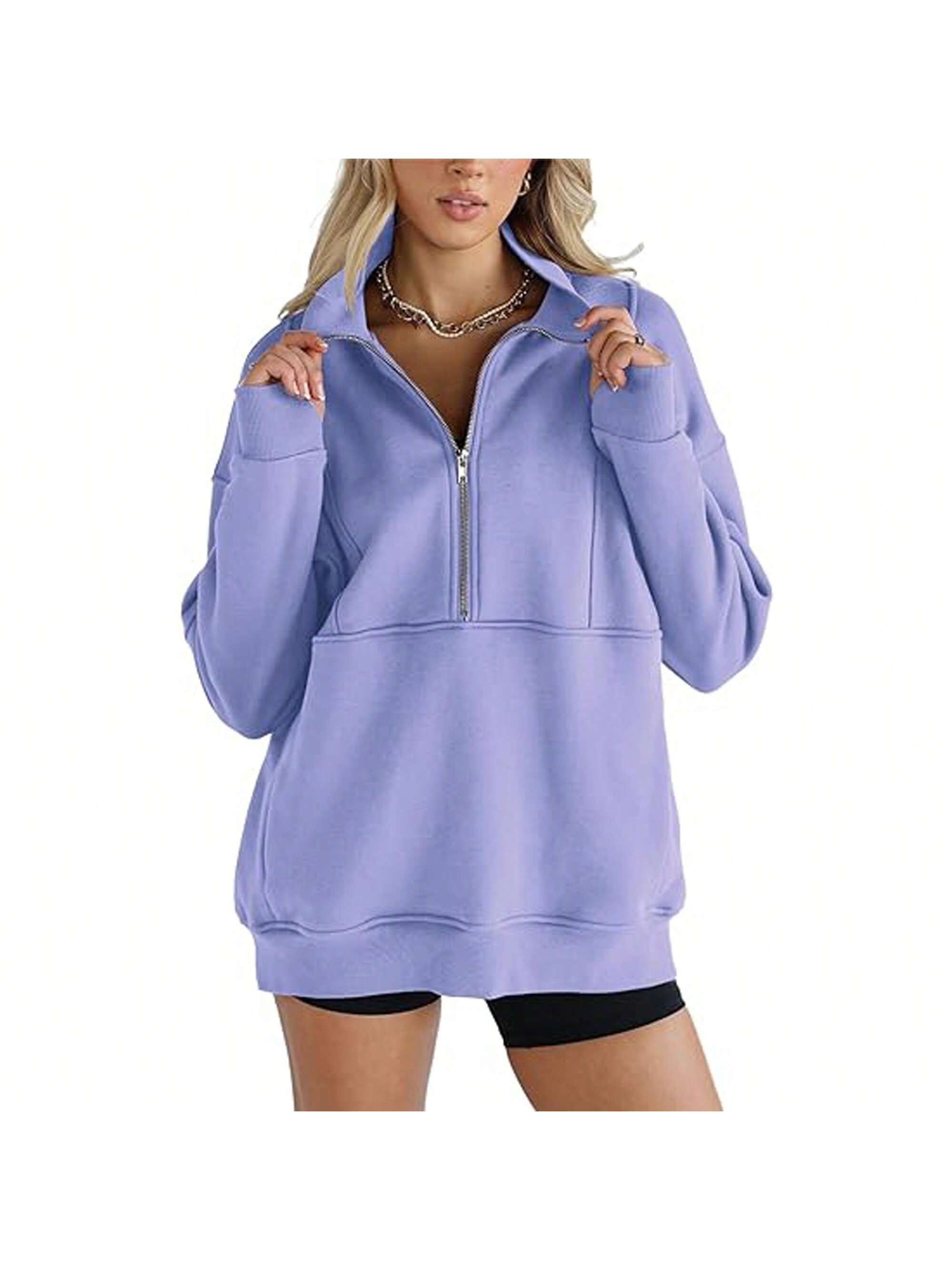 PiePieB Women's Half Zip Sweatshirts Fleece Stand Collar Long Sleeve Thumb Hole Oversized Pullovers With Pockets