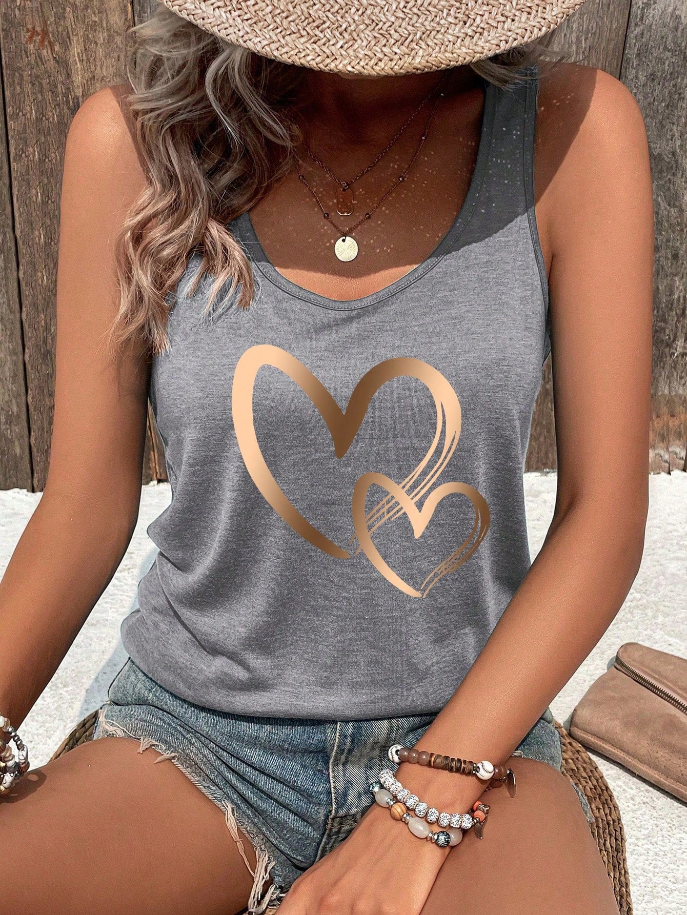 Valentine Heart Pattern V-Neck Summer Casual Tank Top