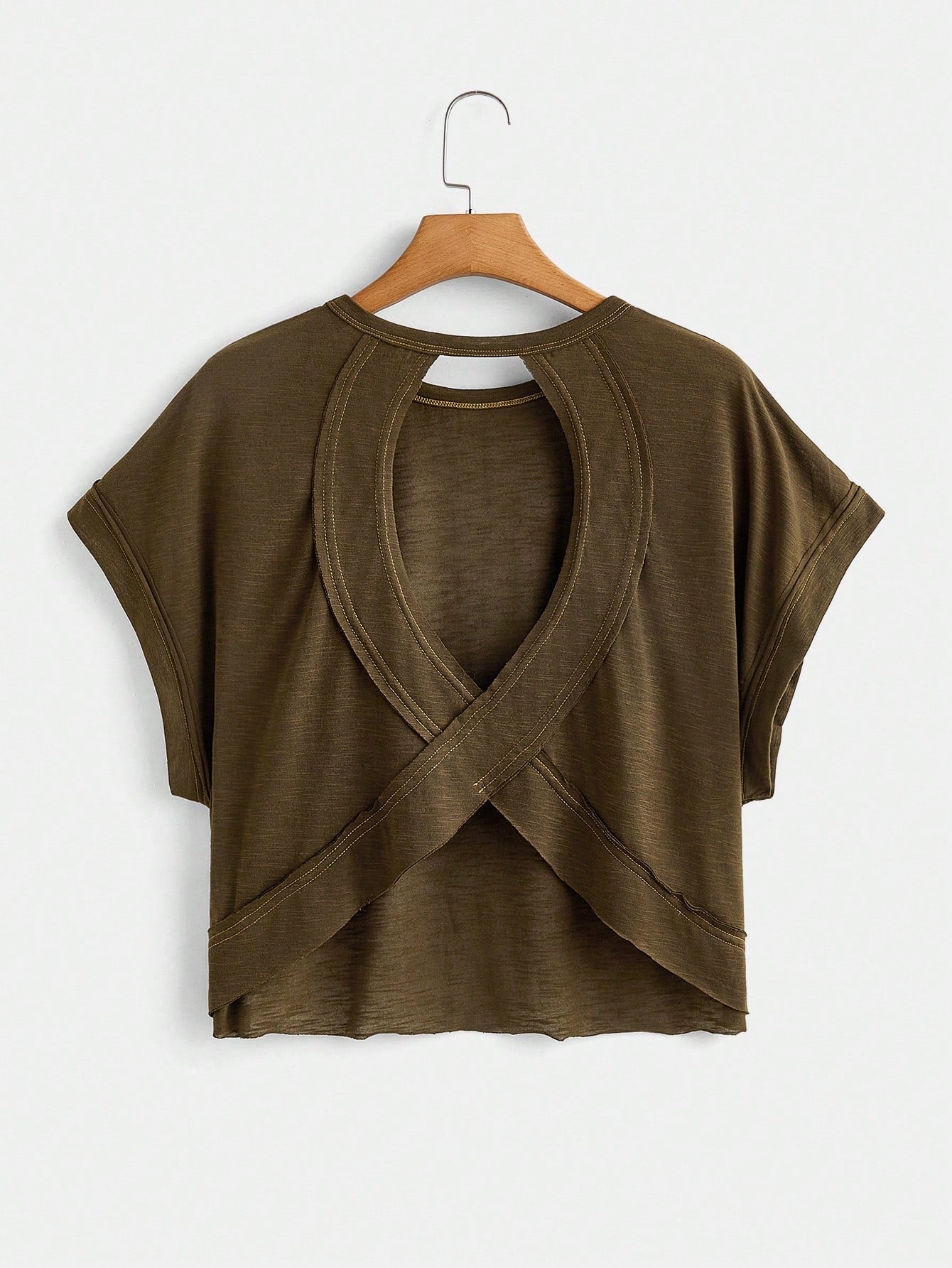 Cut Out Back Batwing Sleeve Tee