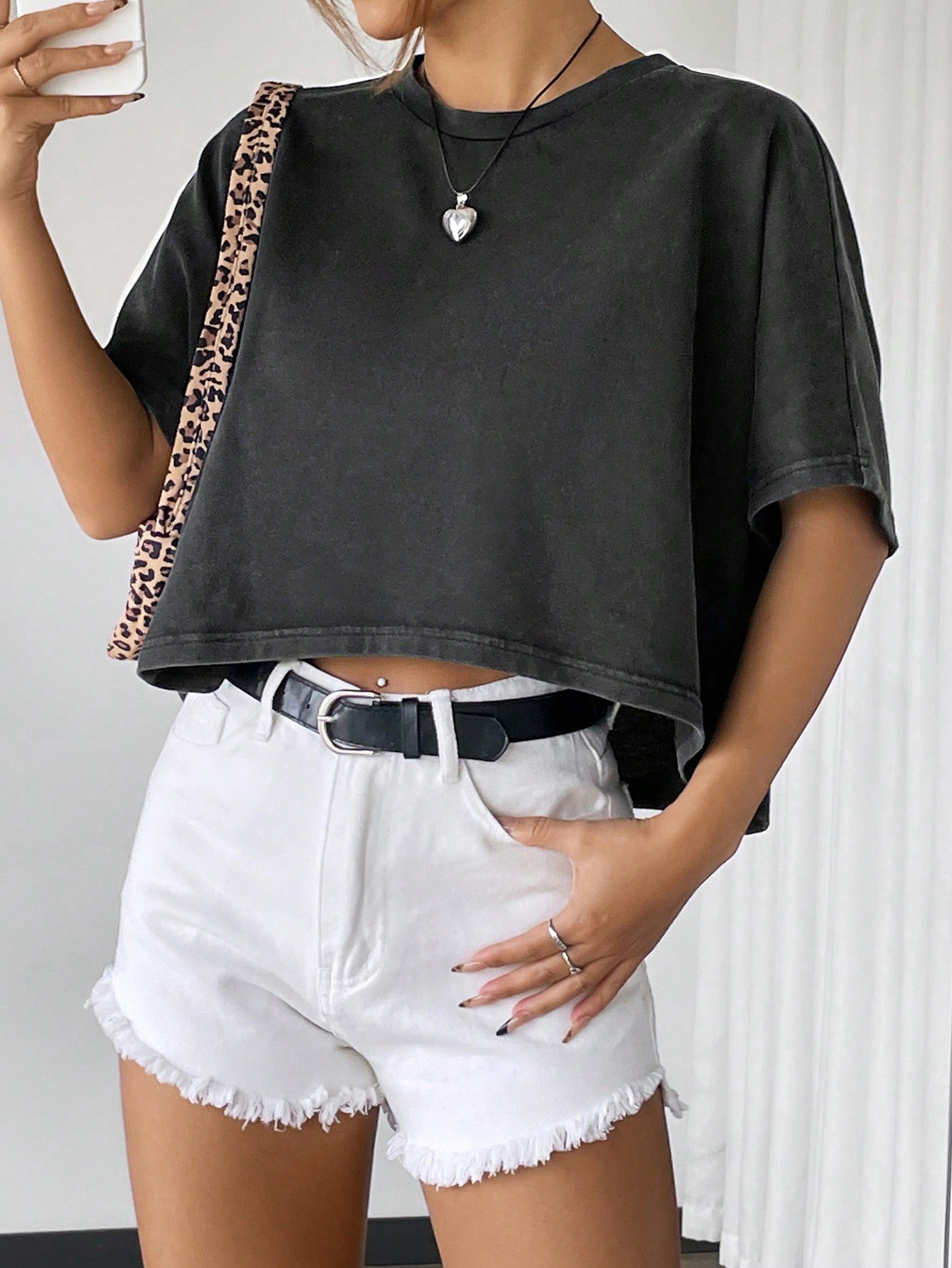 Solid Batwing Sleeve Crop Tee