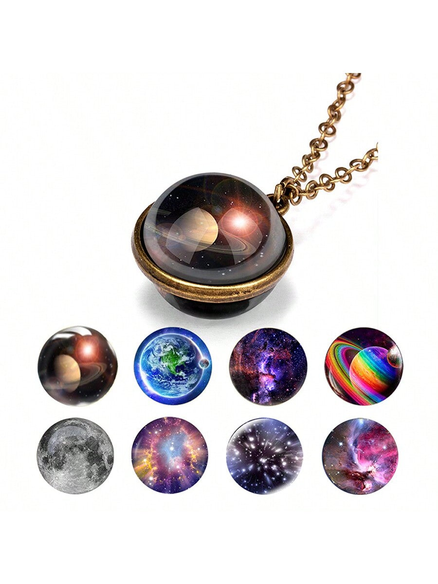 1pc Nebula Cosmic Solar System Double-Sided Glass Ball Retro Girl Boy Pendant Necklace