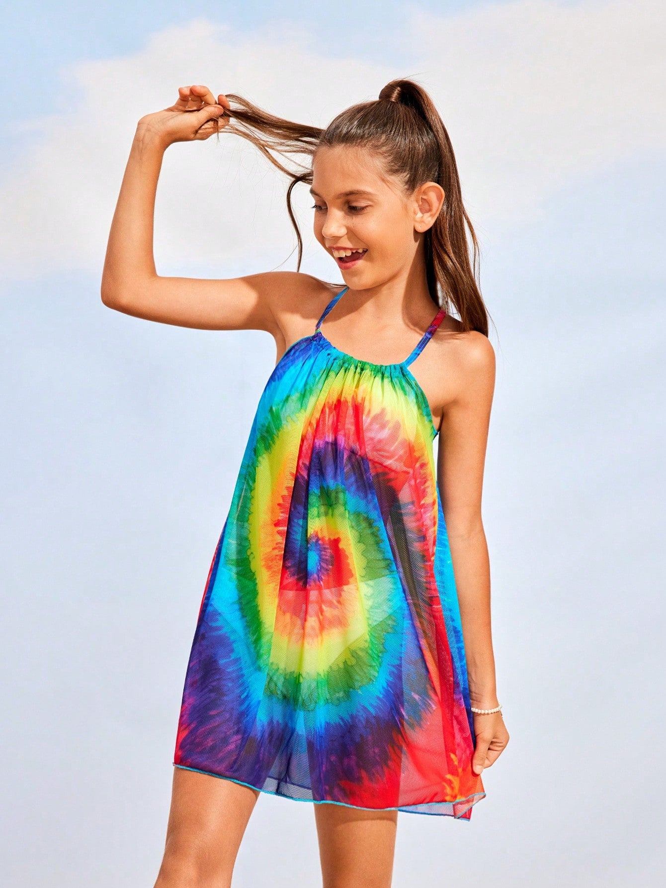 Tween Girl Colorful Printed Vacation Camisole Cover Up, Printed Pattern