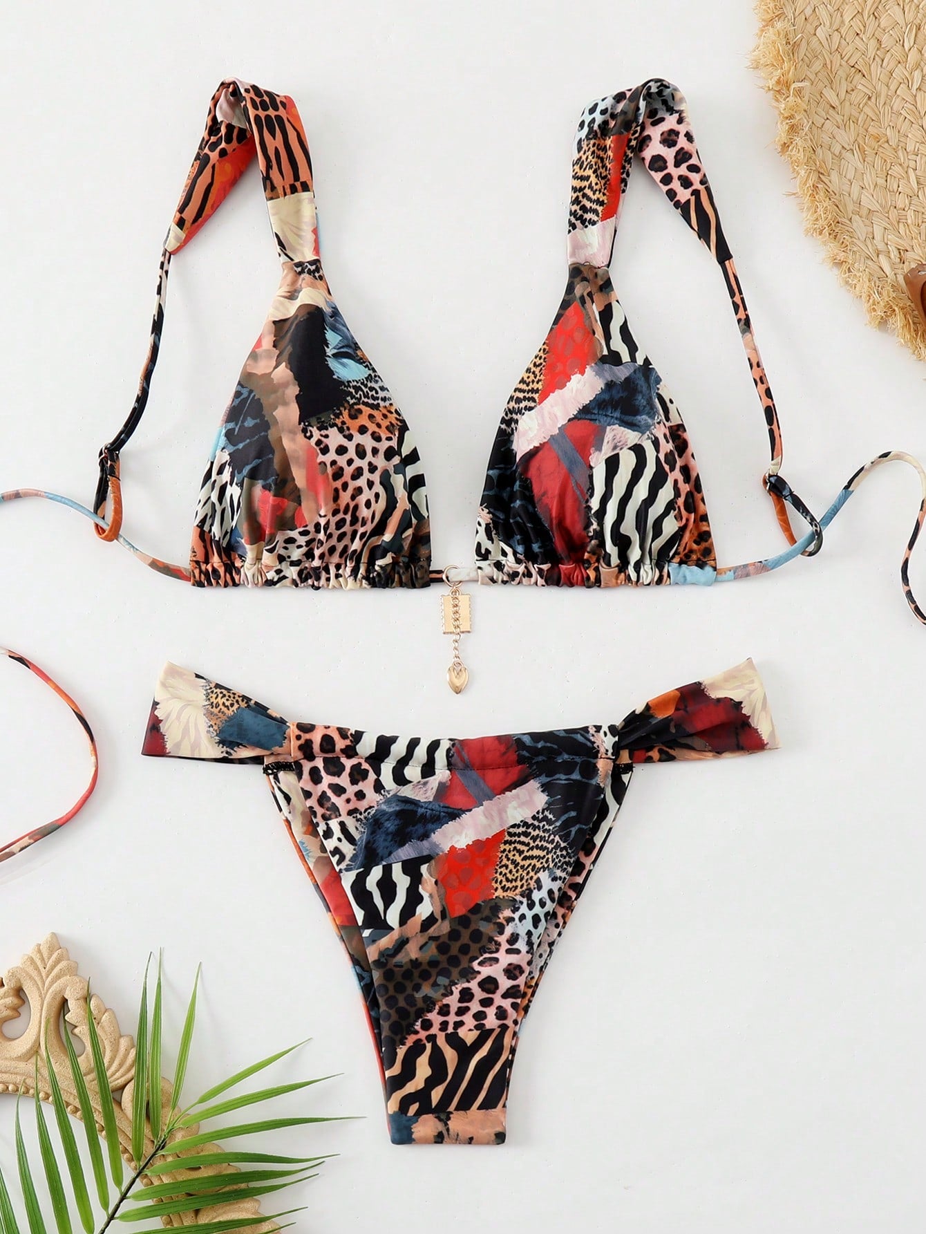 Women's Summer Beach Leopard Print Sexy Bikini Set, Random Print