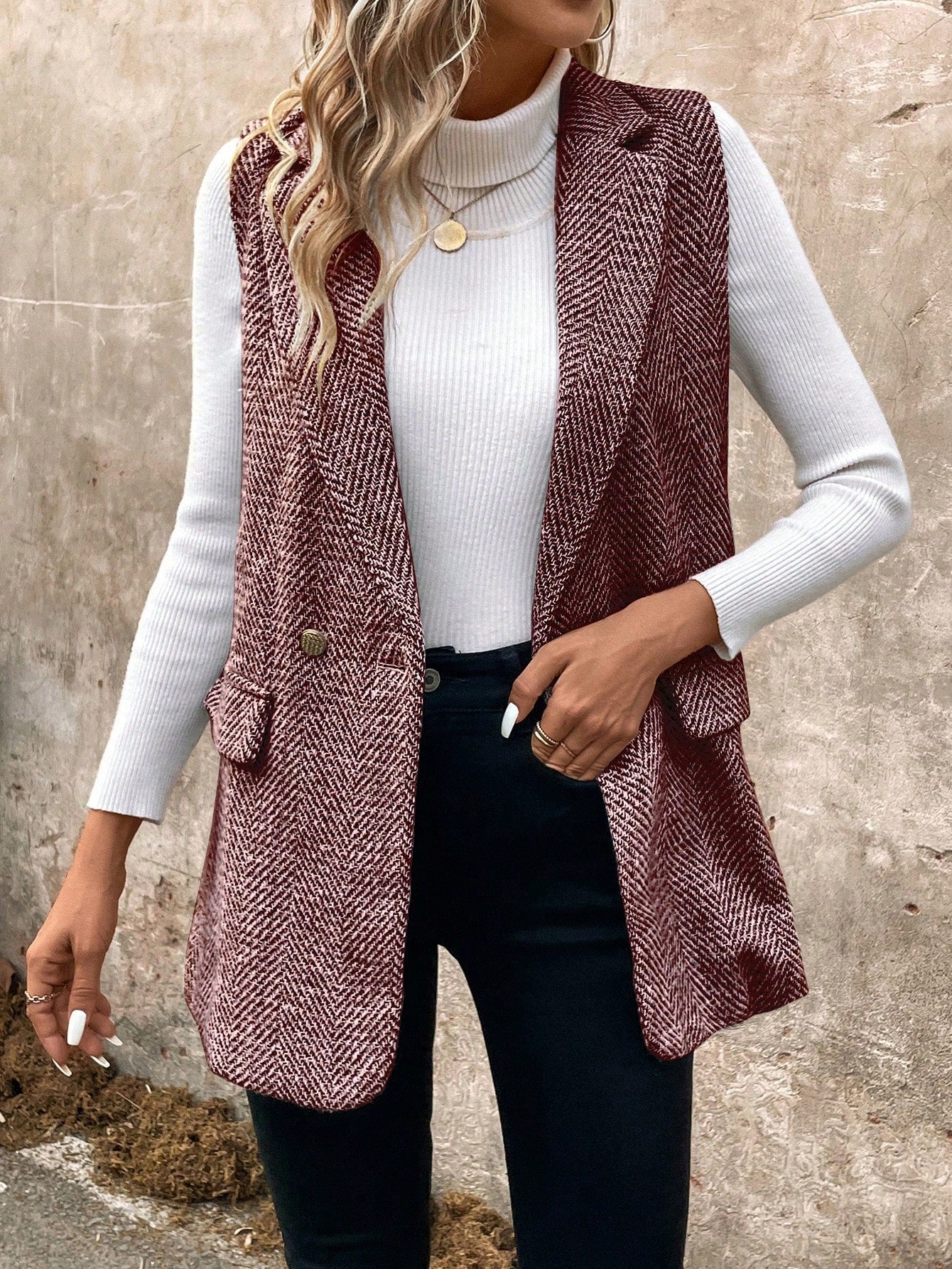 Simple Women's Tweed Blazer Jacket For Commuting