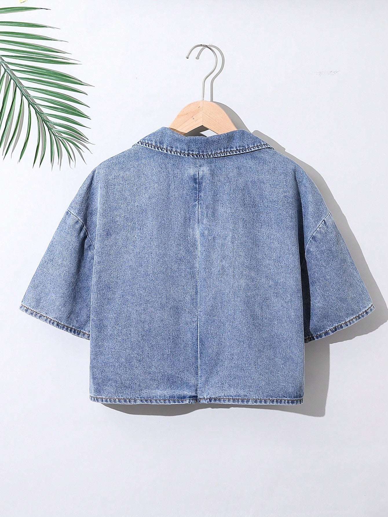 Teenage Girls' Denim Shirt With Pocket Design, Zipper Detailing, And Mid-Blue Washed Finish