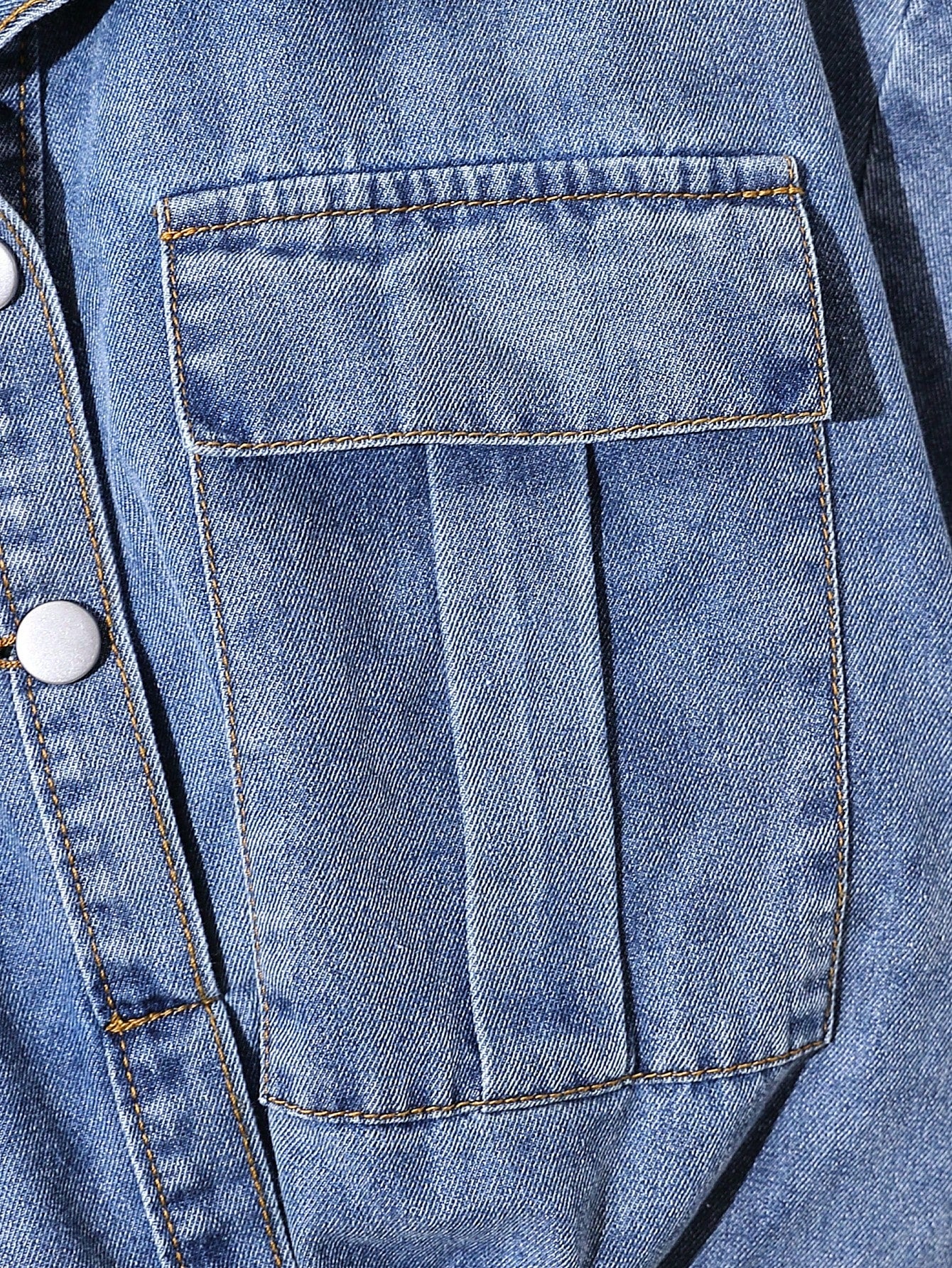 Teenage Girls' Denim Shirt With Pocket Design, Zipper Detailing, And Mid-Blue Washed Finish