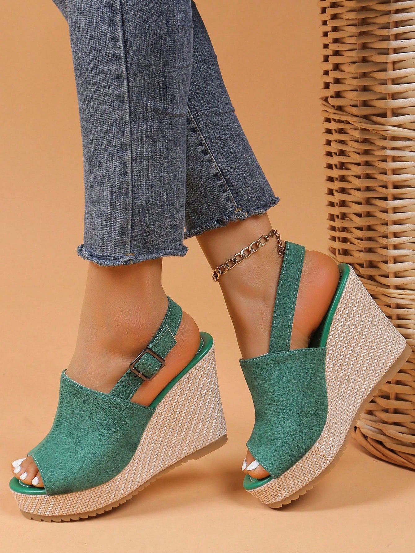 Women's Espadrille Wedge Sandals, Peep Toe Buckle Strap Platform High Heels, Fashion Slingback Party Sandals