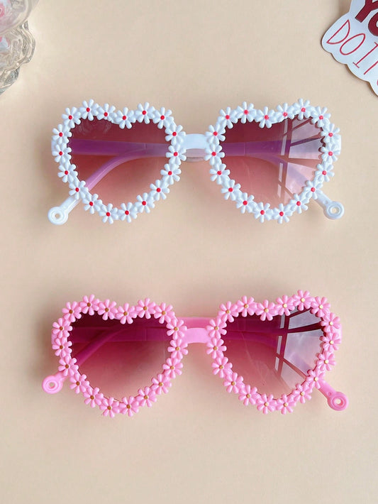 2Pcs 2024 Newest Girls Cute Beautiful Classic Flower Heart Sunglasses Children Baby Fashion Sunglasses Protection Kids Eyewear