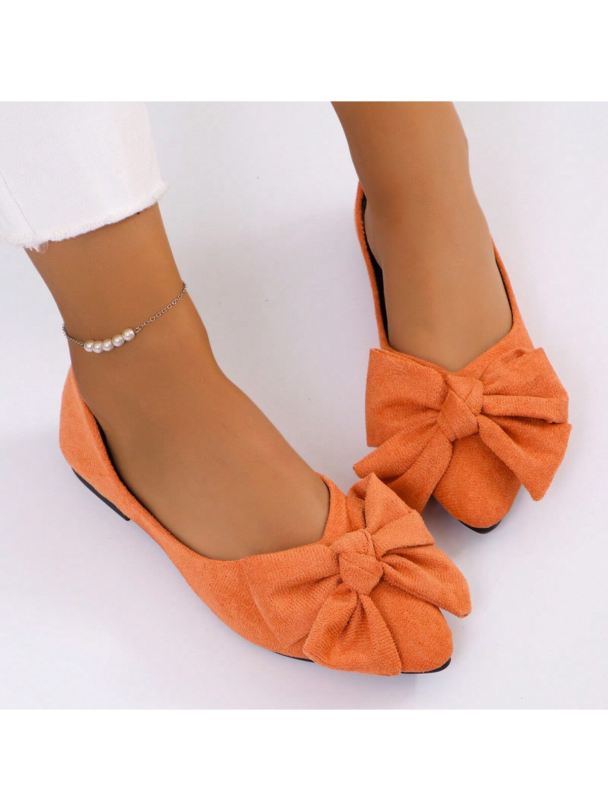 Fashionable Bow Knot Shallow Mouth Slip-On Shoes, Soft & Comfortable With Non-Slip Sole And Suede Finish, Pointed Toe