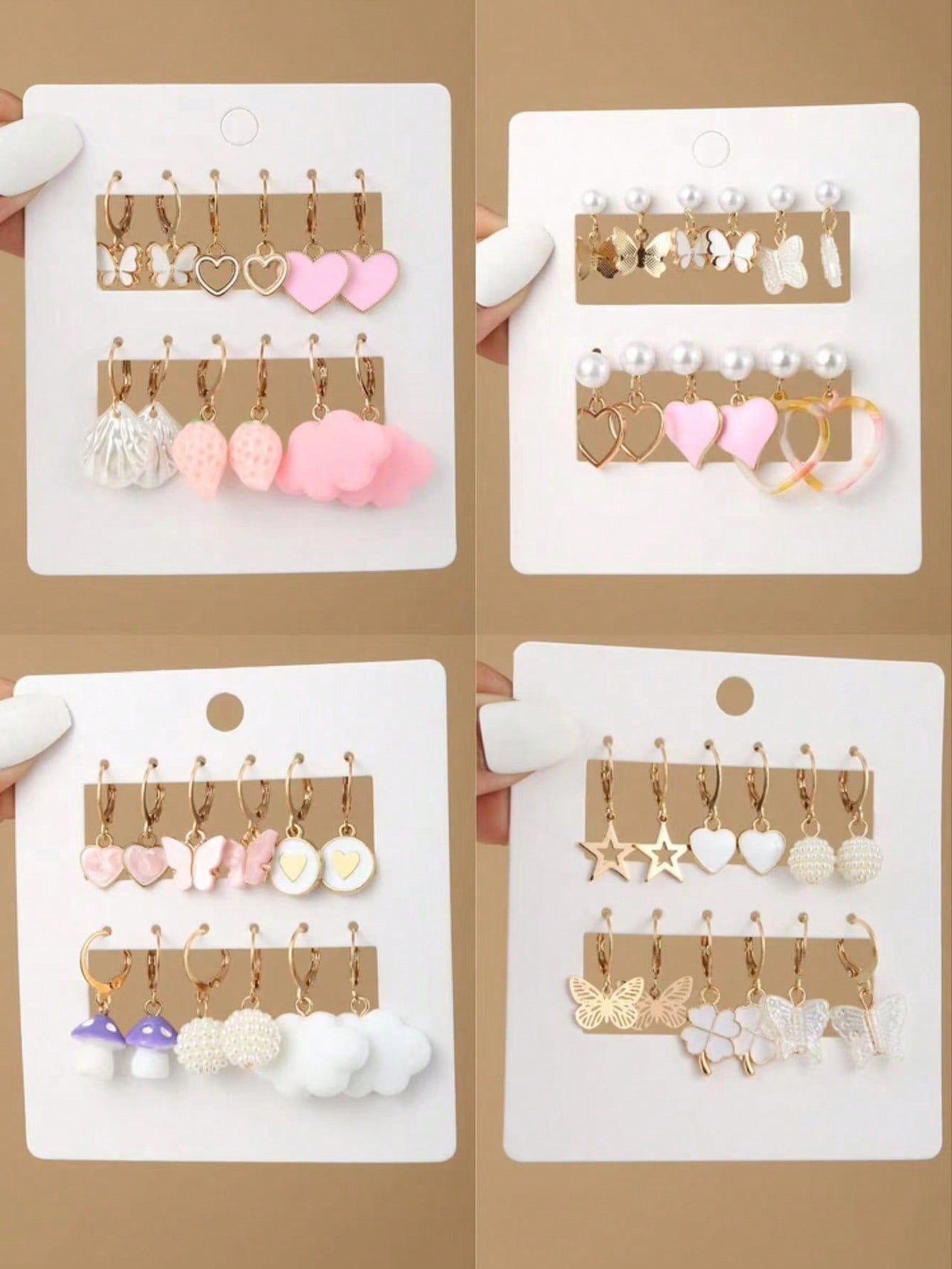 6pairs Children's Fashionable Sweetheart Earring Set, Including Cute Cloud, Butterfly, Strawberry, Mushroom Pendant Earrings, Perfect Gift For Girls