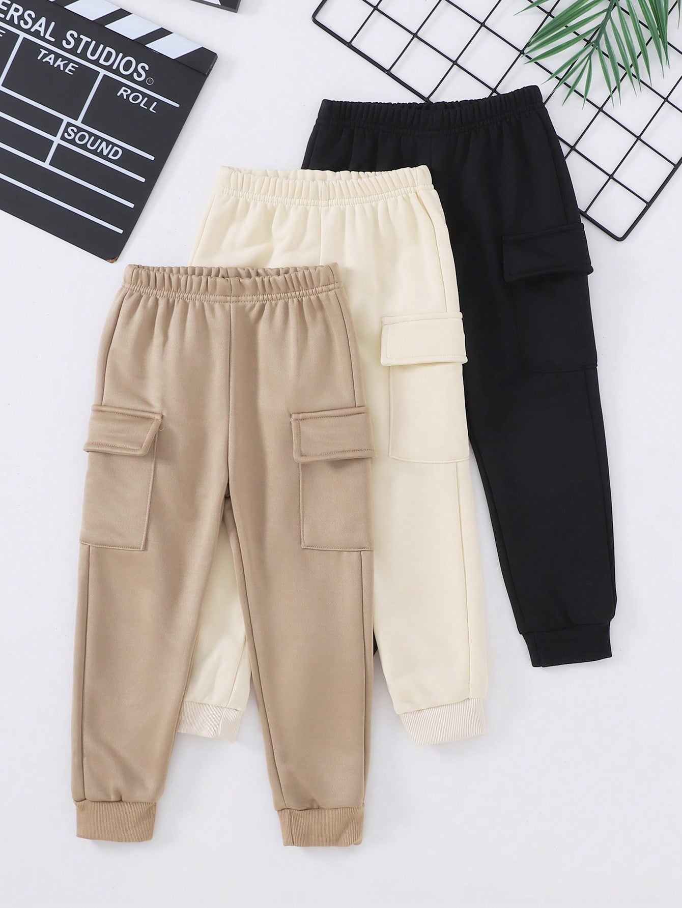 Young Boy 3 Pairs Of Solid Color Casual Soft And Comfortable Trousers With Side Pockets Sweatpants And Sweatpants For Spring And Autumn