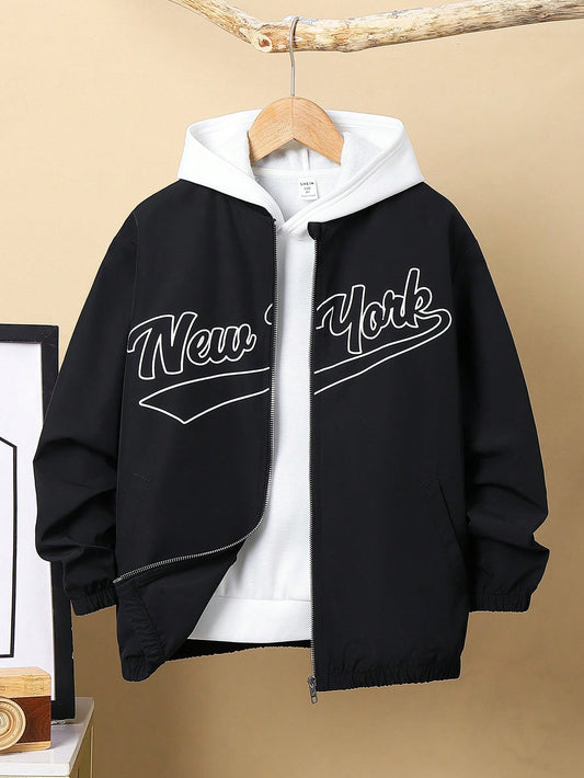 Tween Boy Loose Casual Letter Printed Jacket