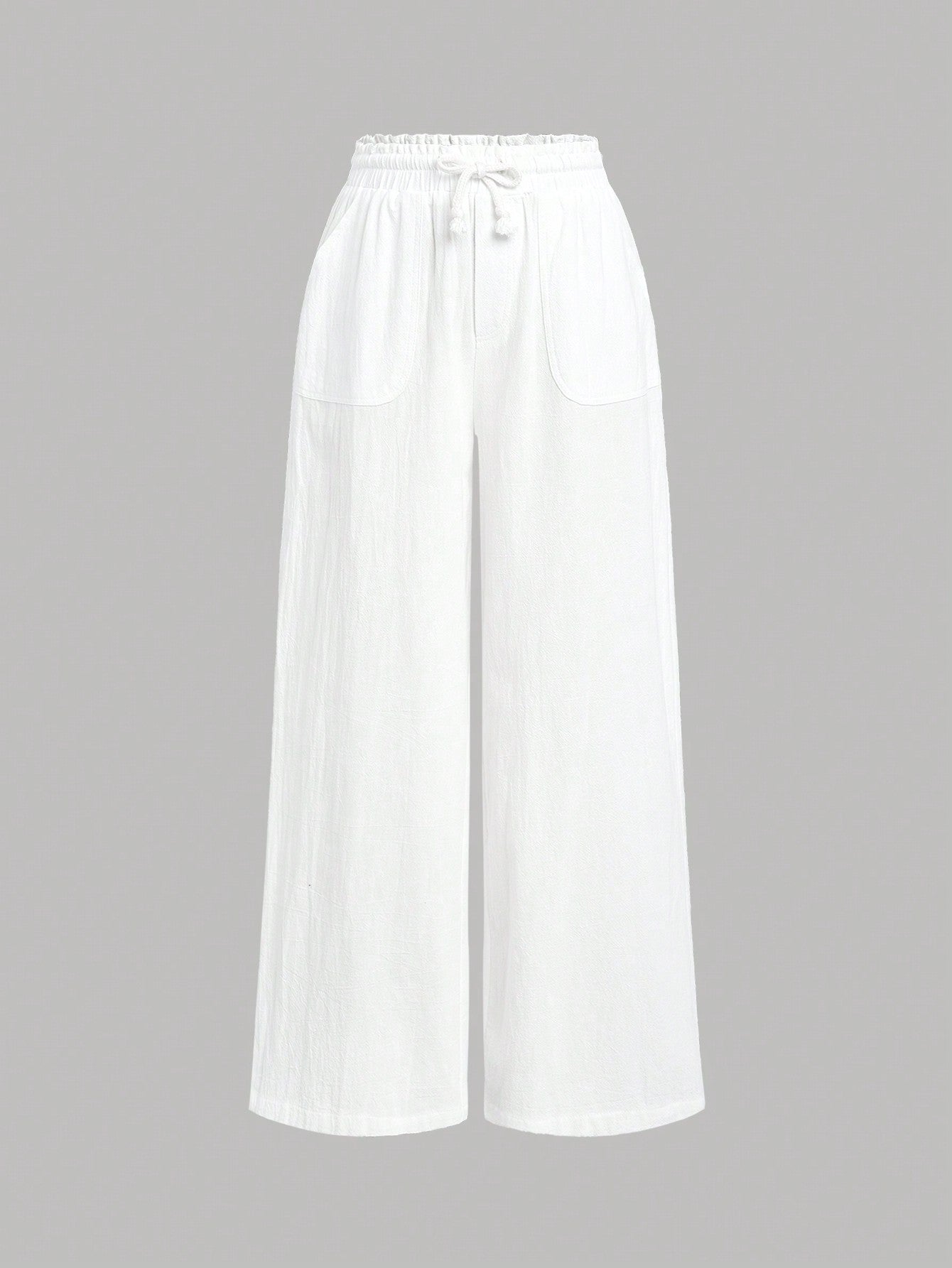 Tween Girl Loose Vintage Solid Color Simple Straight Leg High Waist Pants With Pocket Decoration