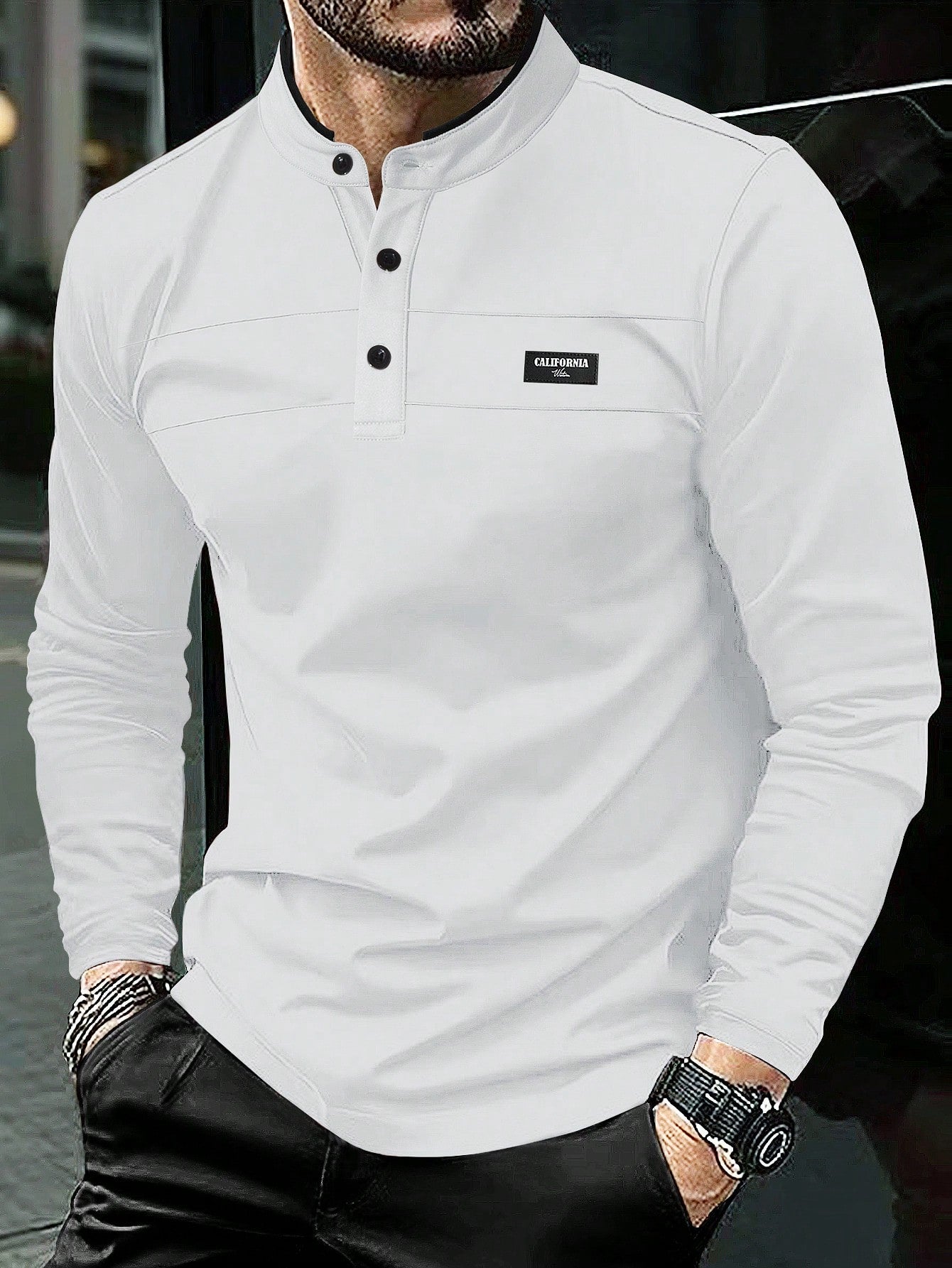 Men's Color Collar Long Sleeve Polo Shirt