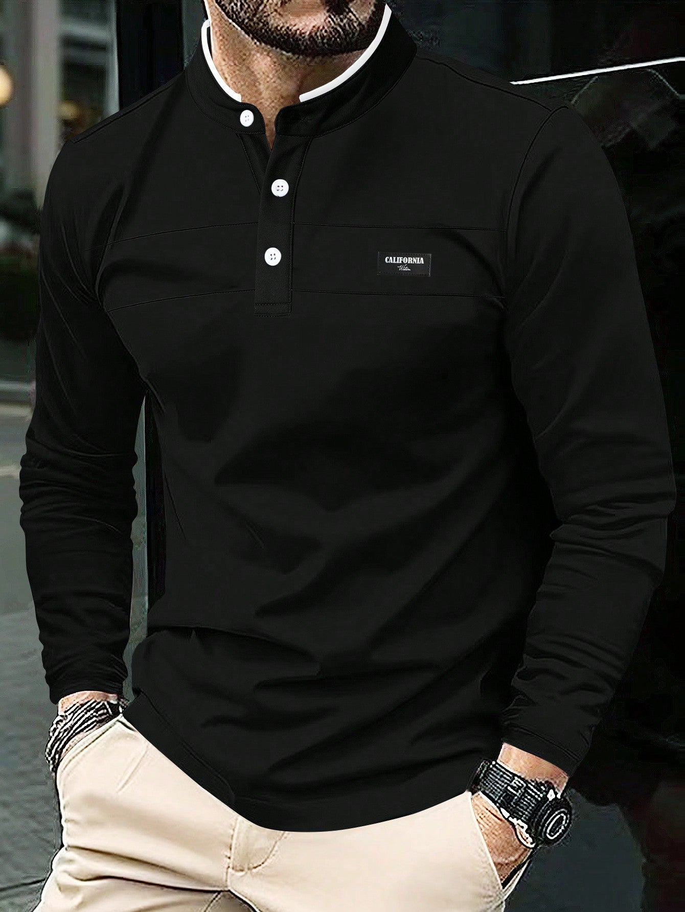 Men's Color Collar Long Sleeve Polo Shirt