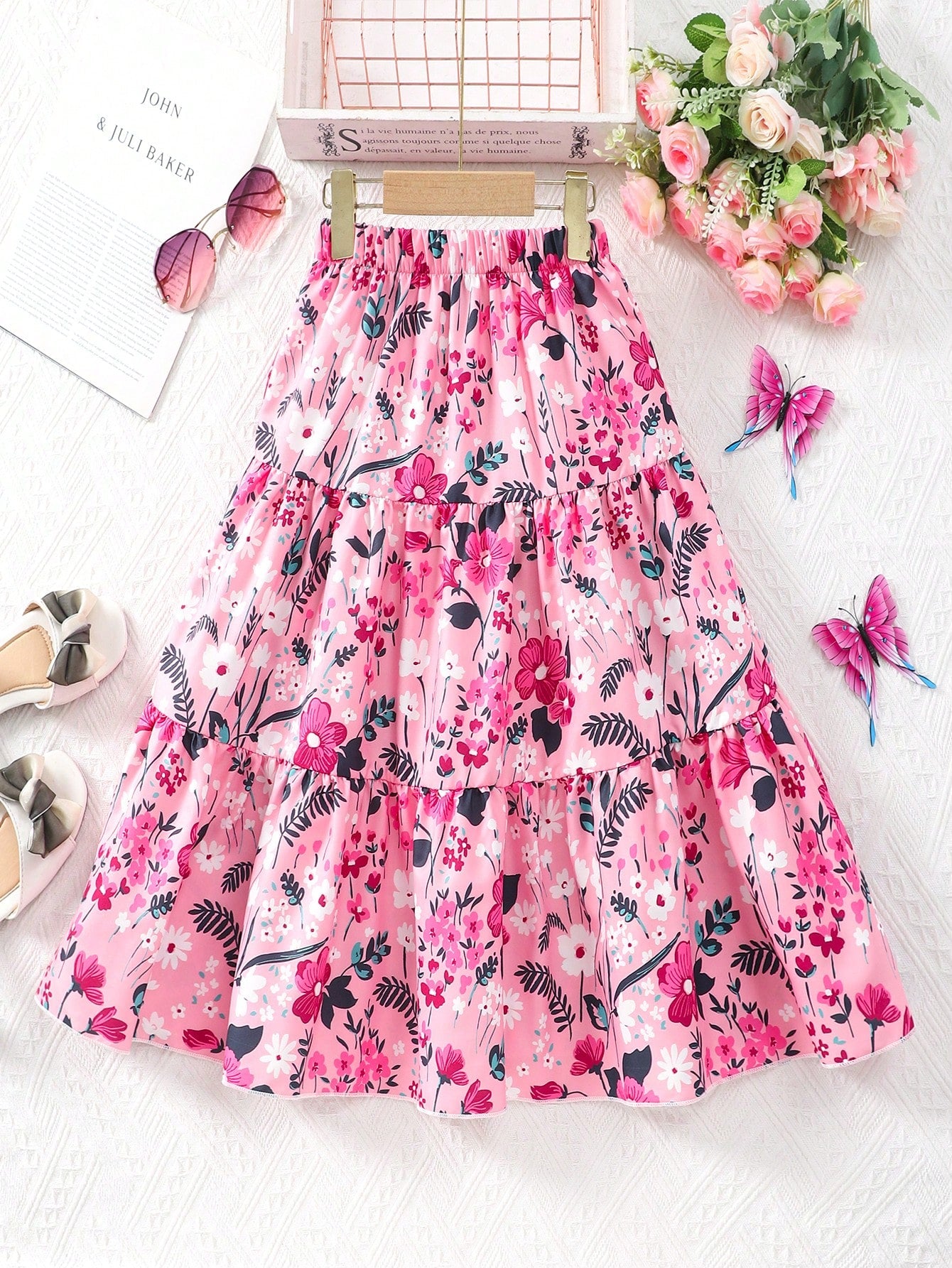 Tween Girl Summer Casual Vacation Style Flower Printed Skirt