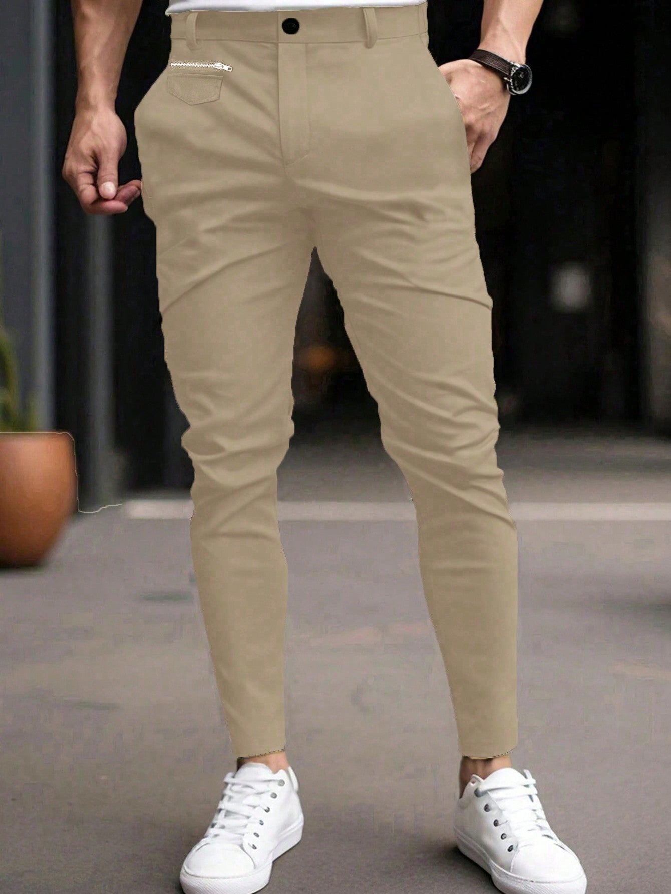 Men's Casual Solid Color Tapered Suit Pants