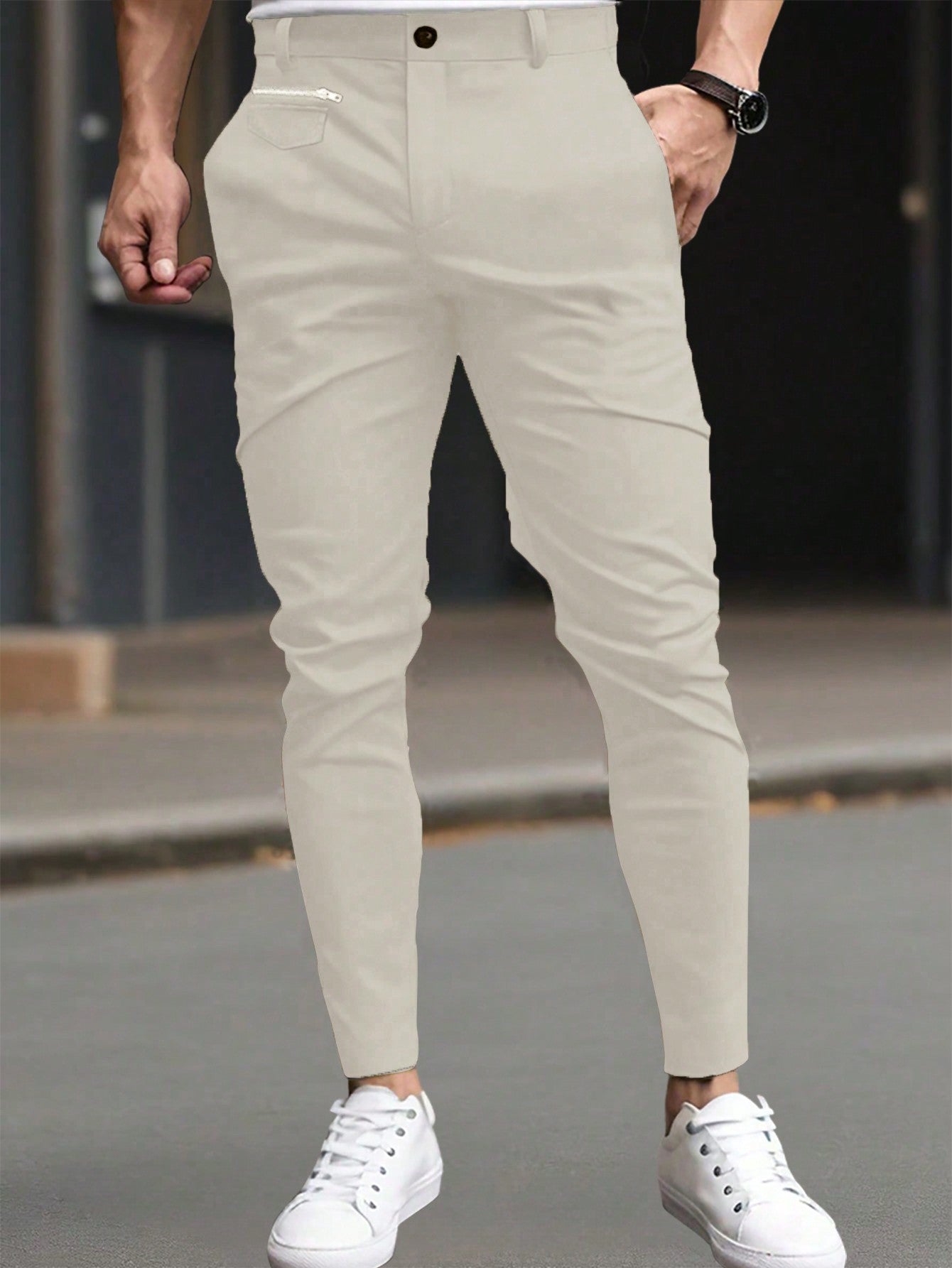 Men's Casual Solid Color Tapered Suit Pants