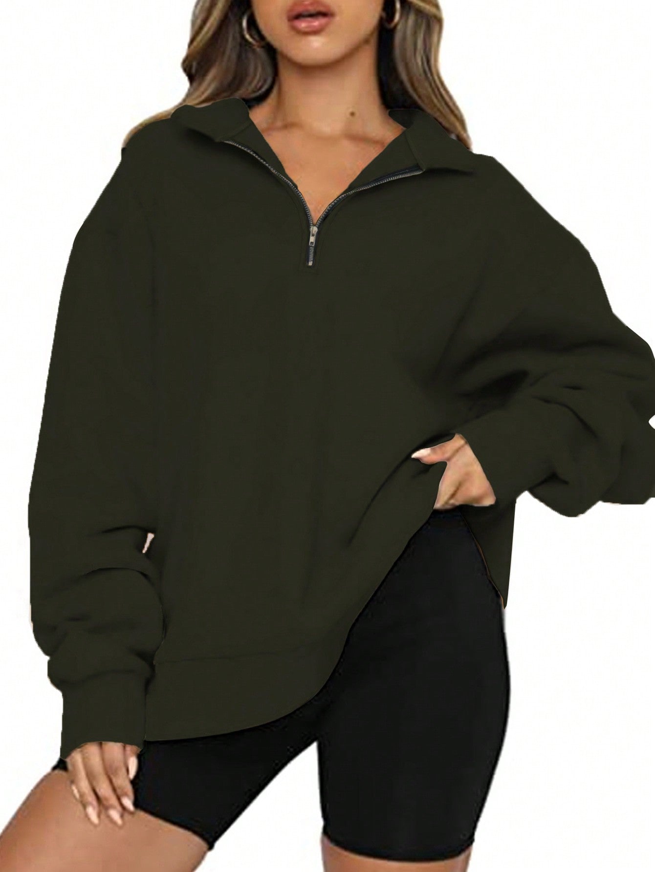 Plus Size Solid Color Half-zip Casual Sweatshirt