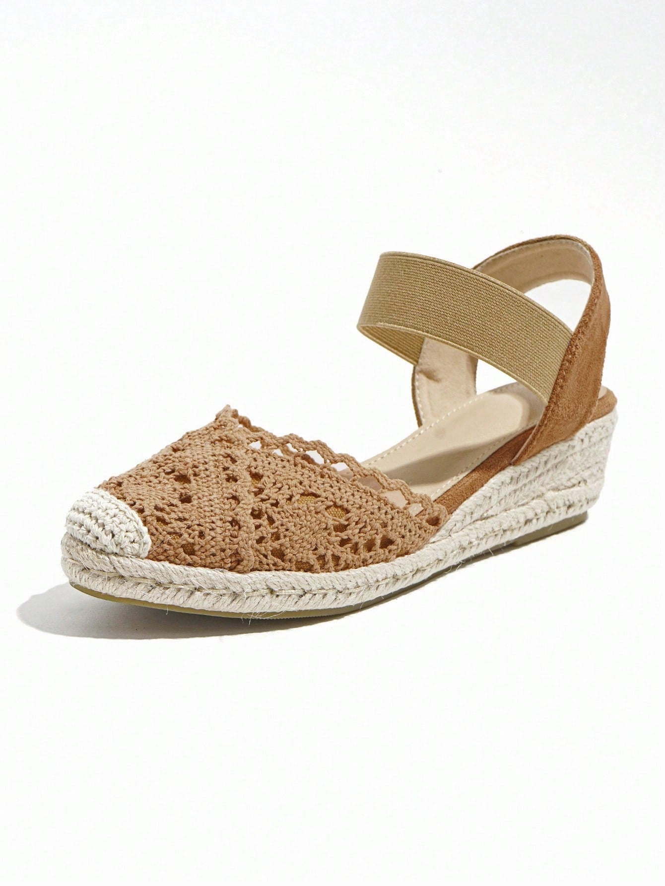 Breathable Floral Mesh Criss-Cross Single Band Wedge Heels Women's Shoes With Natural Jute Rope