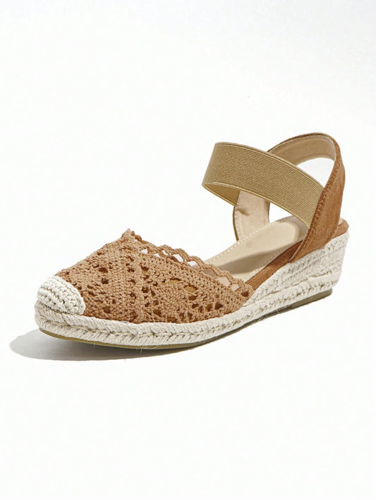 Breathable Floral Mesh Cross Strap Single Band Rope Fashion Wedges For Women