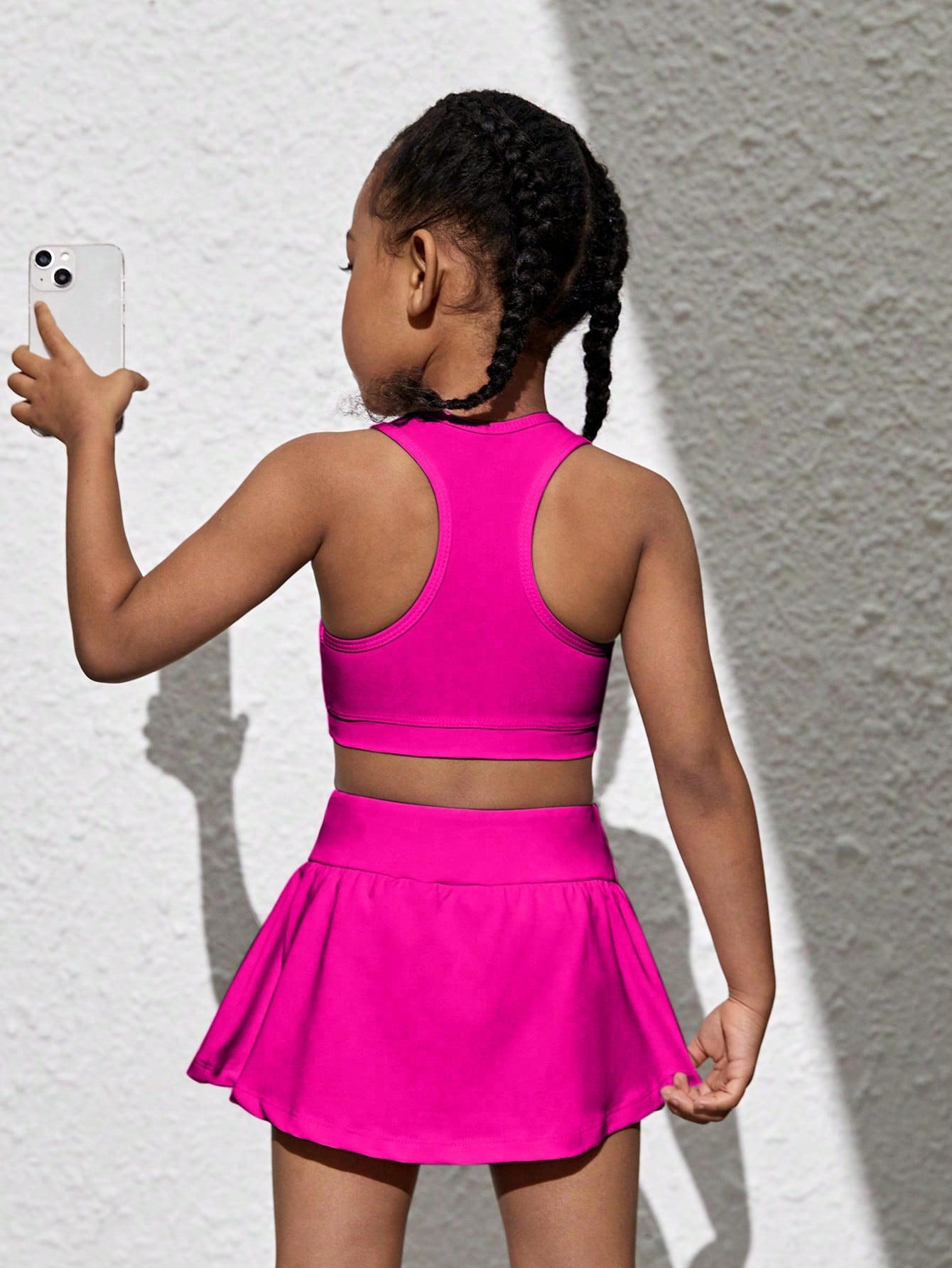 Young Girl Summer Casual Solid Color Vest And Skirt Sports Outfit