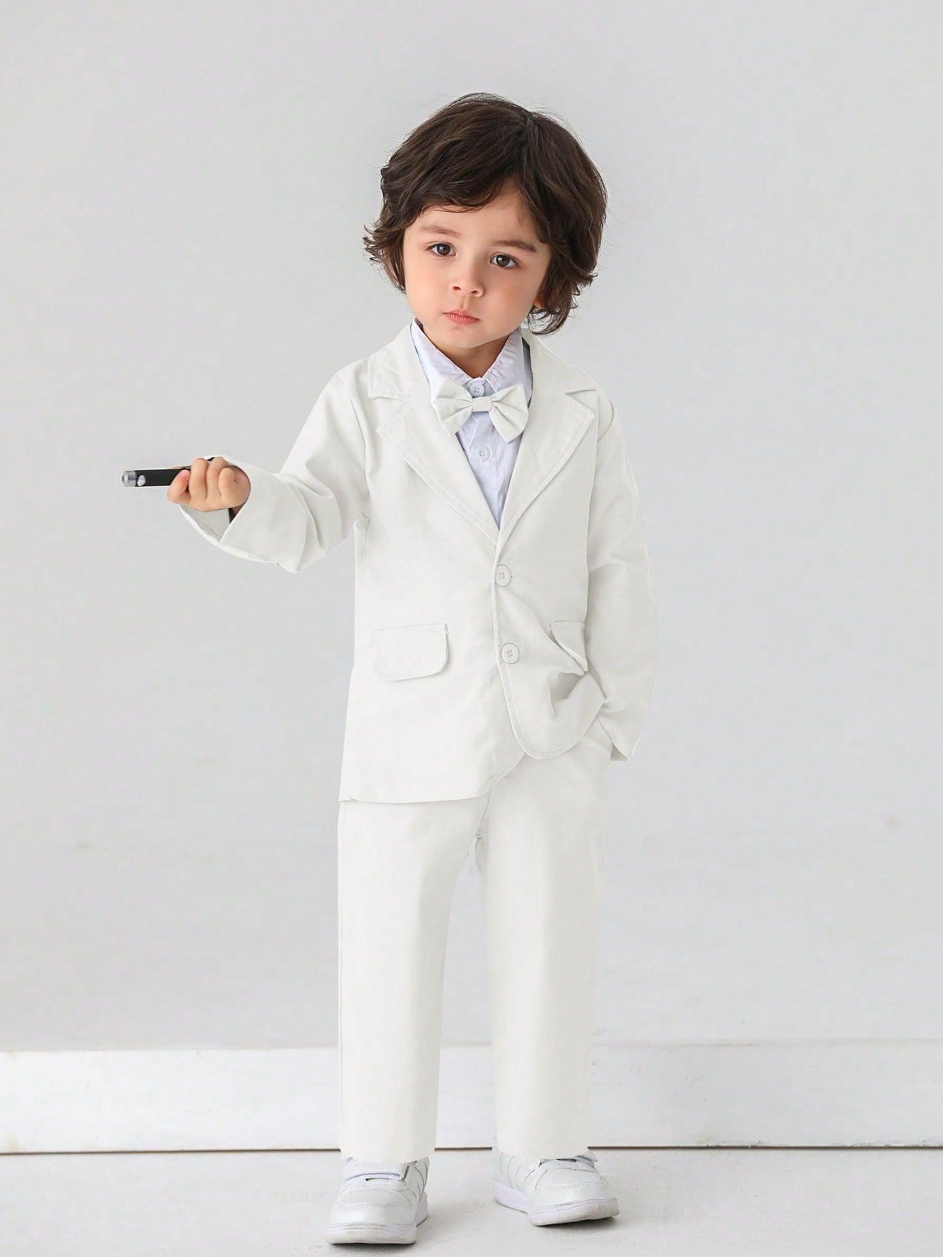 Young Boys' 2Pcs Gentleman Suit Set Includes Blazer With Bow Tie And Pants, Ideal For Birthday Party, Evening Event, Wedding, First Birthday, Festival