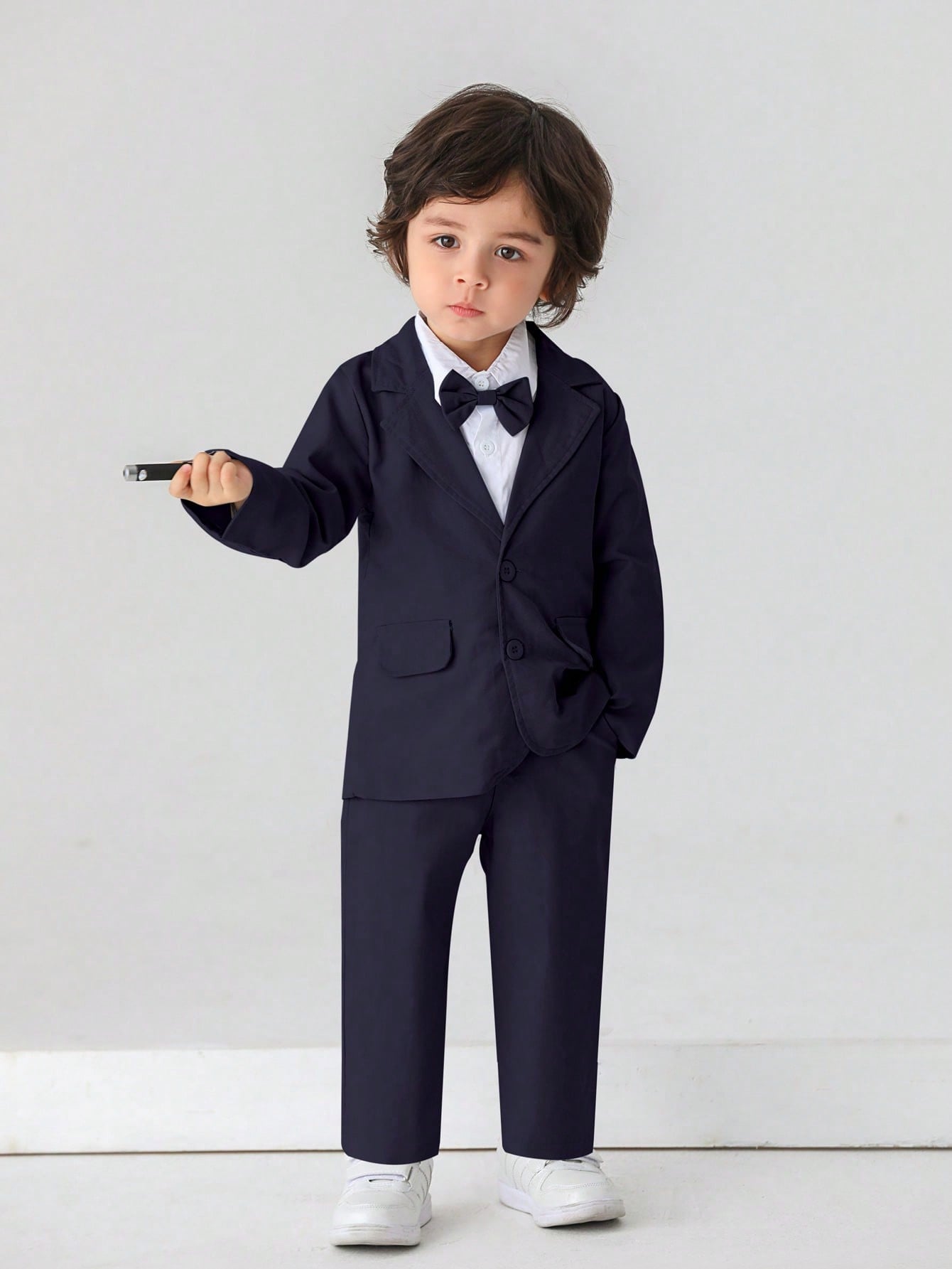 Young Boys' 2Pcs Gentleman Suit Set Includes Blazer With Bow Tie And Pants, Ideal For Birthday Party, Evening Event, Wedding, First Birthday, Festival