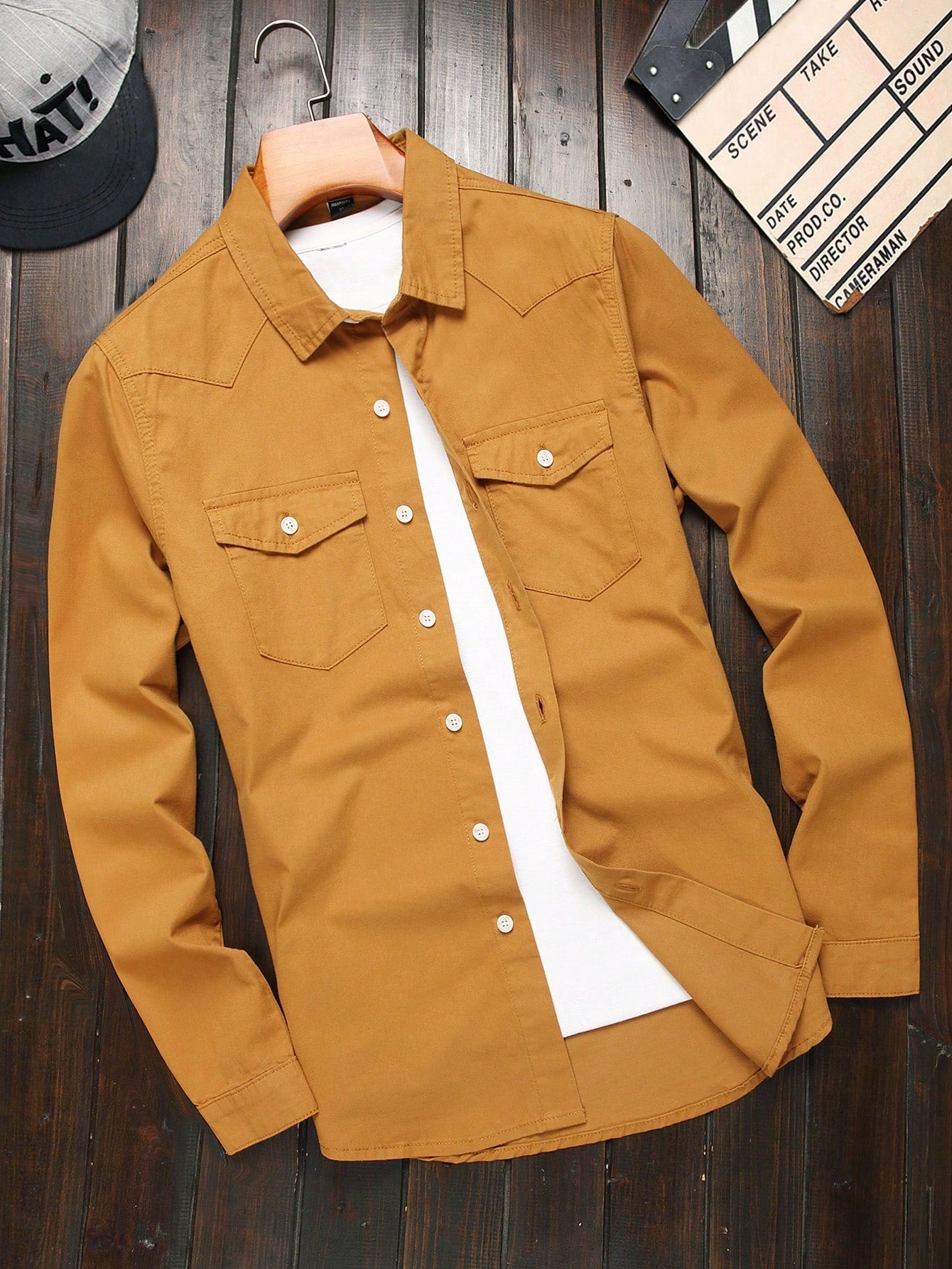 Men's Simple Solid Color Long Sleeve Denim Shirt For Daily Wear