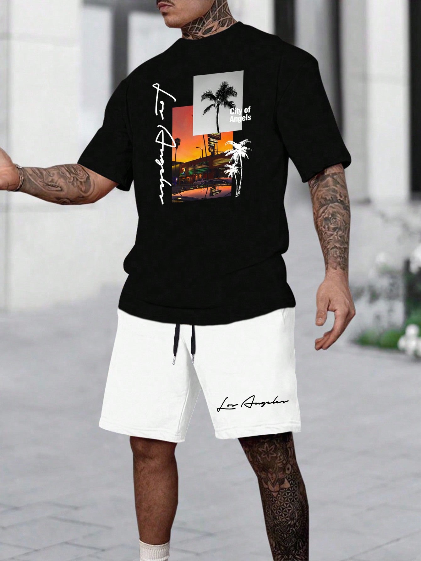 Men's Coconut Tree Print Short Sleeve T-Shirt Set