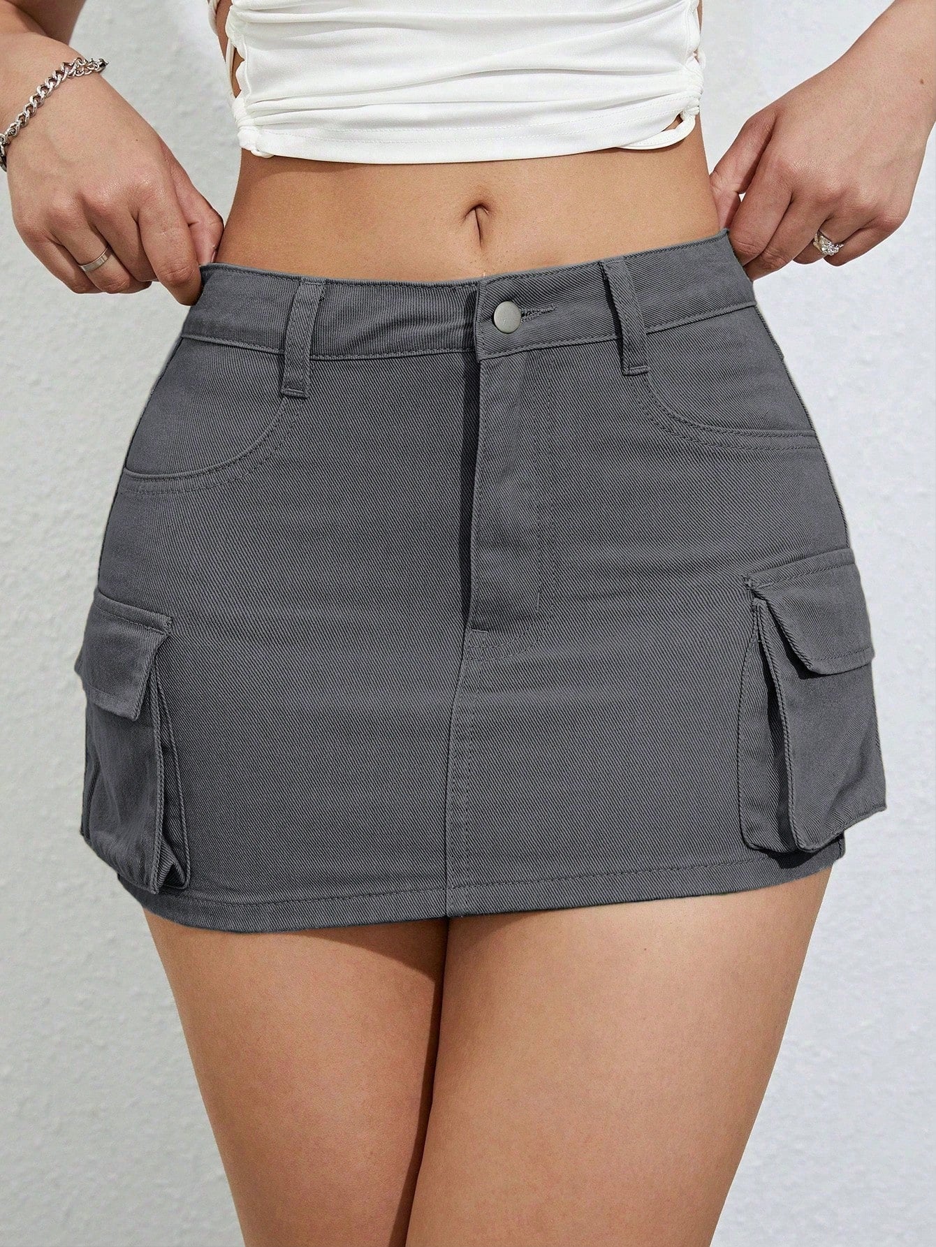 Flap Pocket Side Cargo Denim Skirt