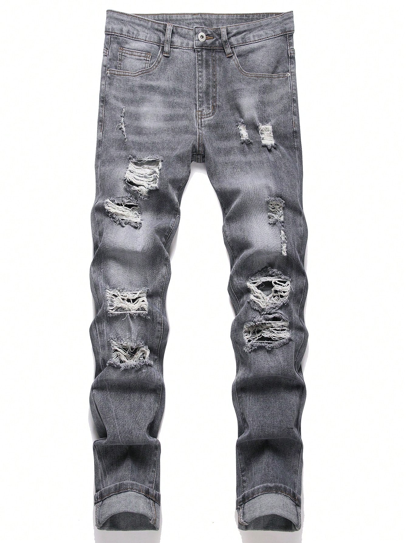 Men Cotton Cat Whisker Washed Ripped Slim Jeans