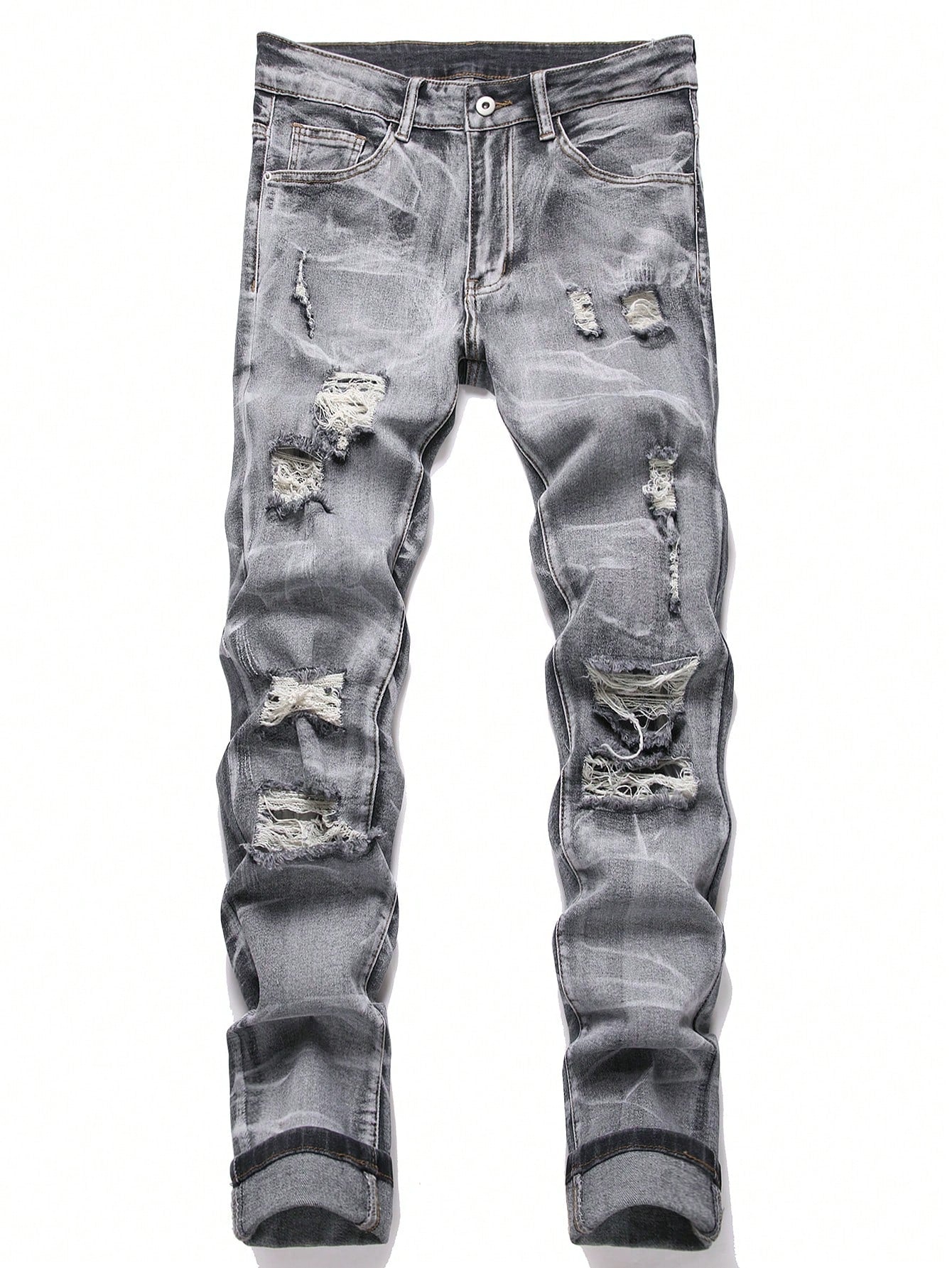 Men Cotton Cat Whisker Washed Ripped Slim Jeans