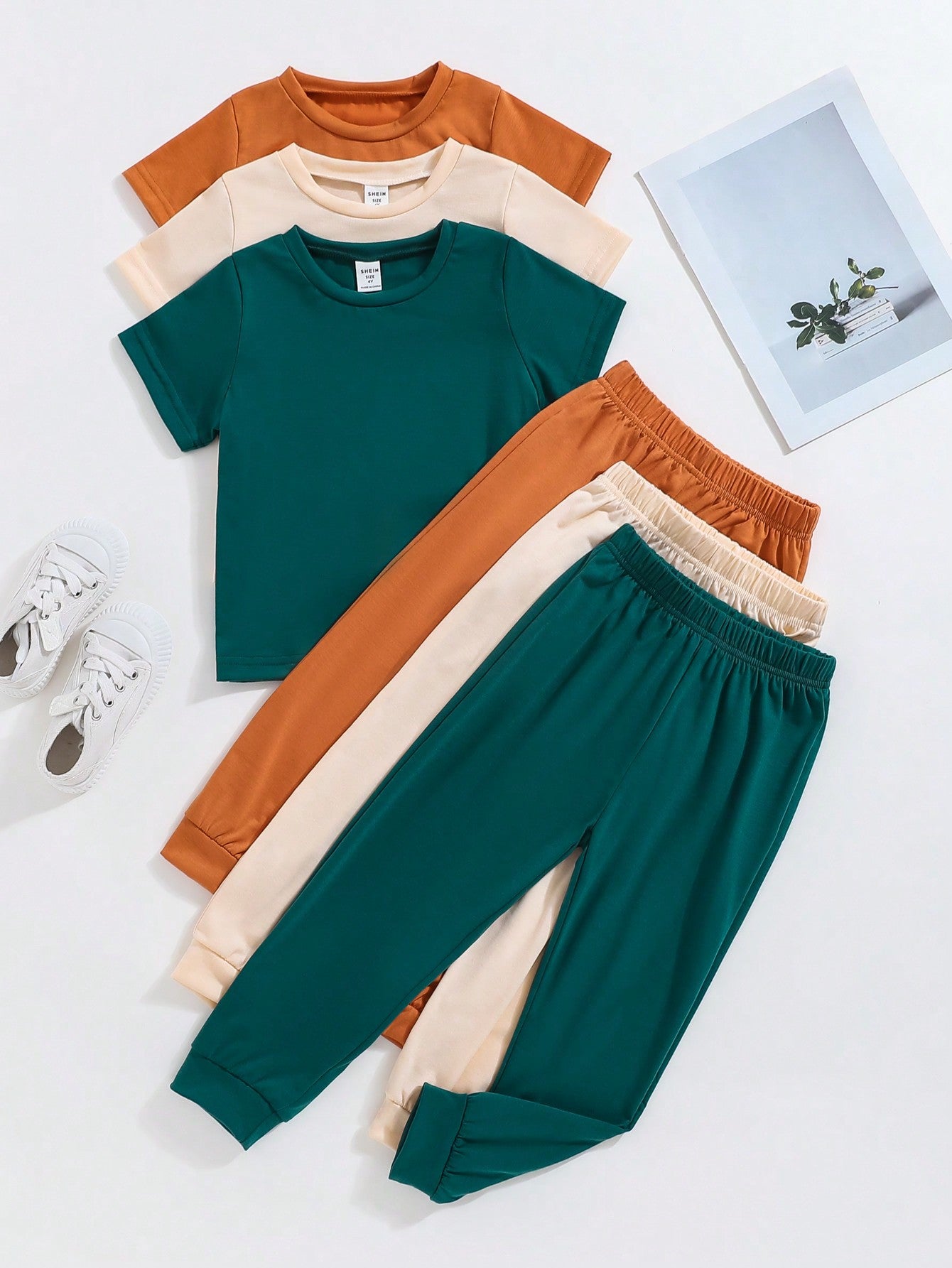 Kids 6pcs Young Girls' Casual Comfortable Multicolor Short Sleeve T-Shirt And Sports Pants Set