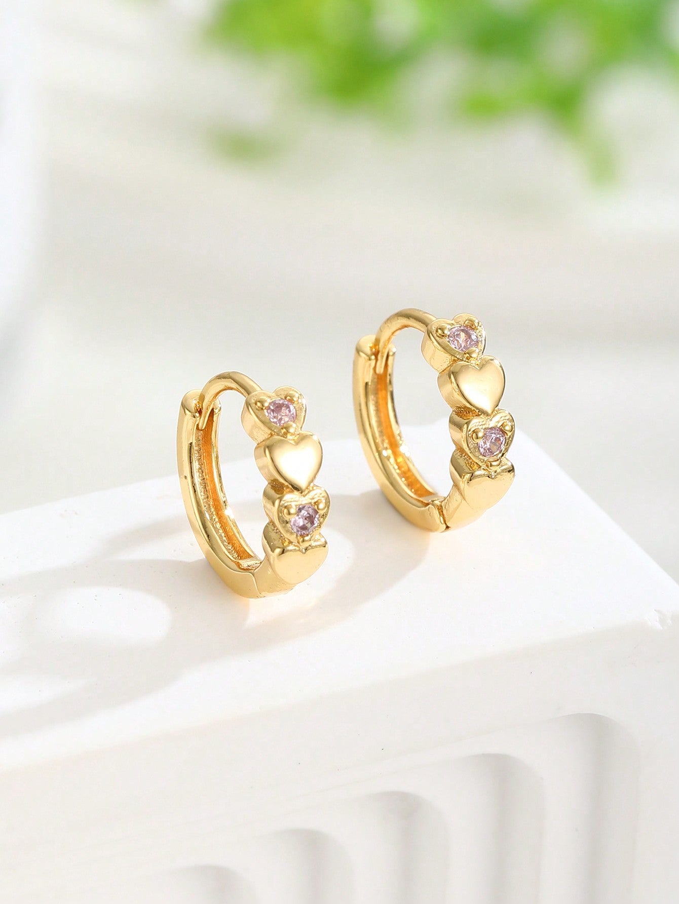 1pair Cubic Zirconia Decor Heart Shaped Hoop Earrings Suitable For Kids Girls Family Friend Classmates Party Banquet Festival Datings Summer Beach Vacation Jewelry Gift For Daily Wear