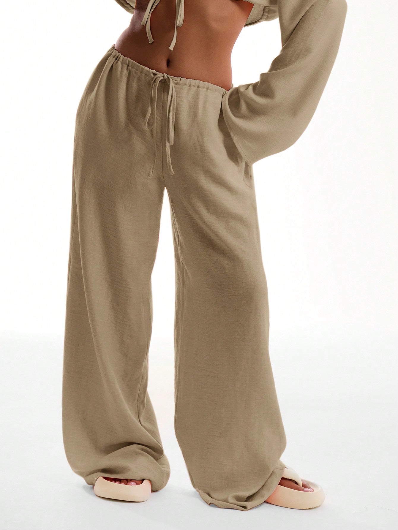 Tie Front Linen Feel Beach Trouser