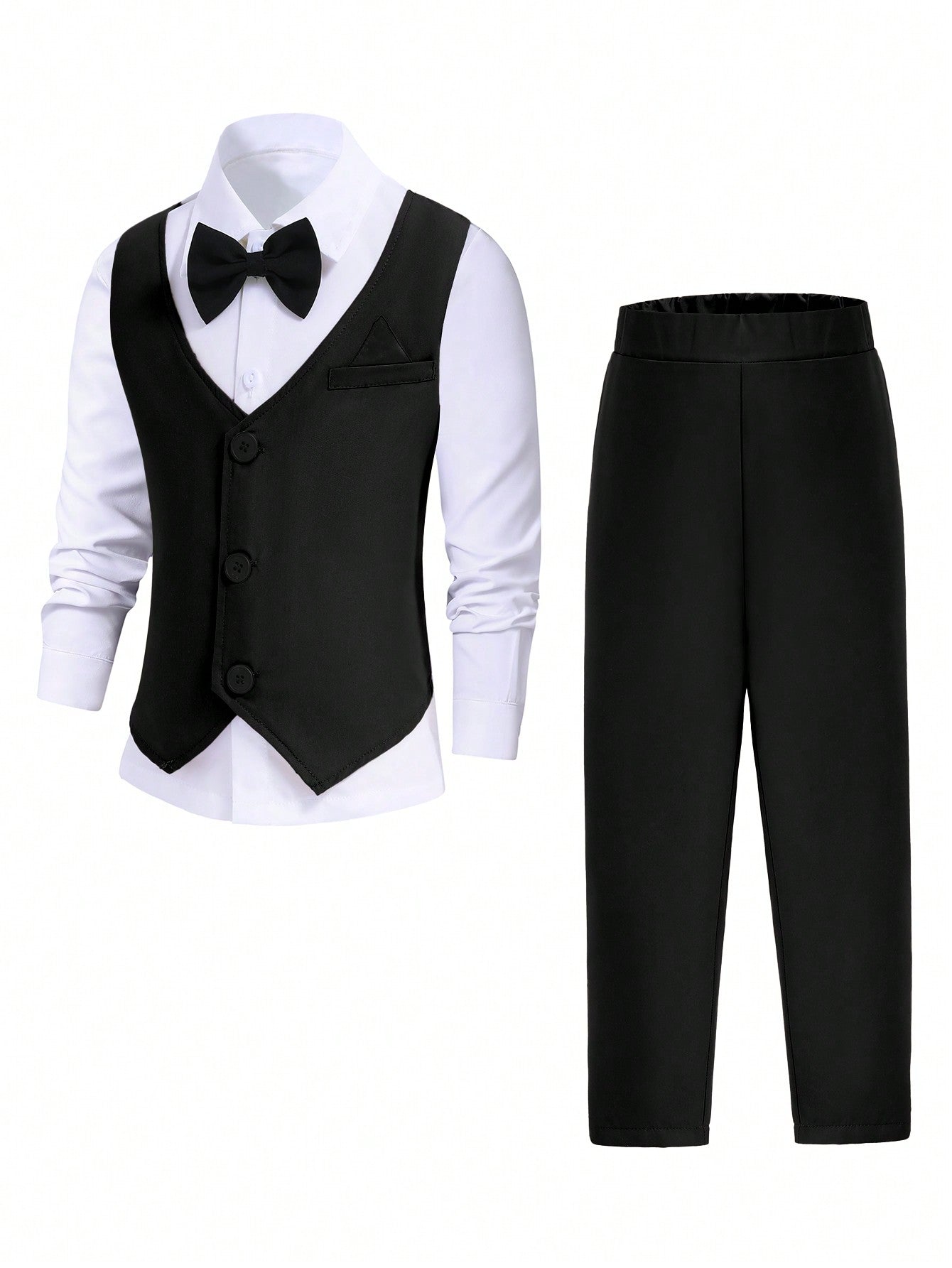 Blossomsprite Kids 3pcs Young Boy Gentleman Suit, 2 In 1 Long Sleeve Suit Vest And Long Pants And Necktie Set, Formal Wear For Wedding Performance Party Festival