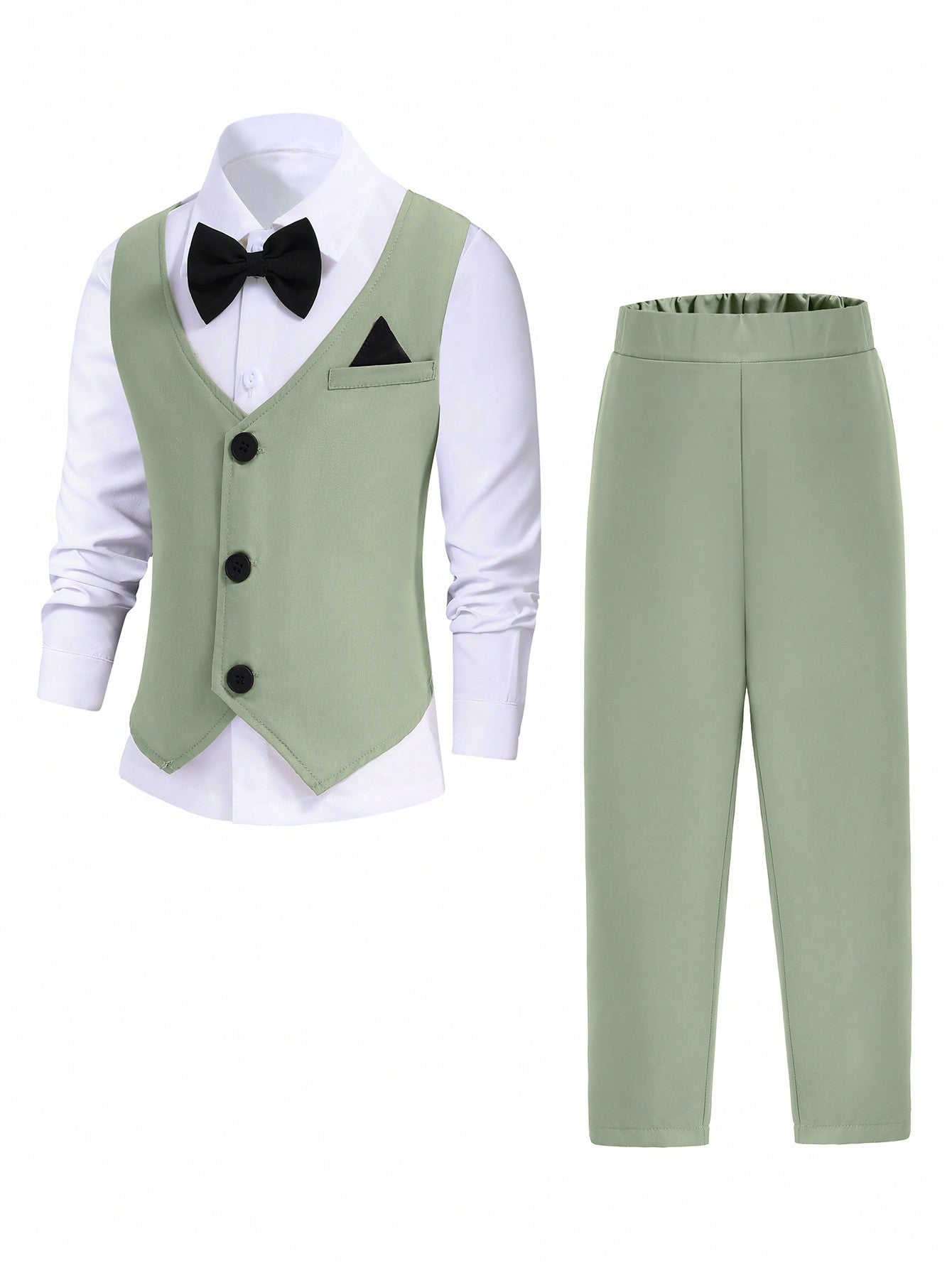 Blossomsprite Kids 3pcs Young Boy Gentleman Suit, 2 In 1 Long Sleeve Suit Vest And Long Pants And Necktie Set, Formal Wear For Wedding Performance Party Festival