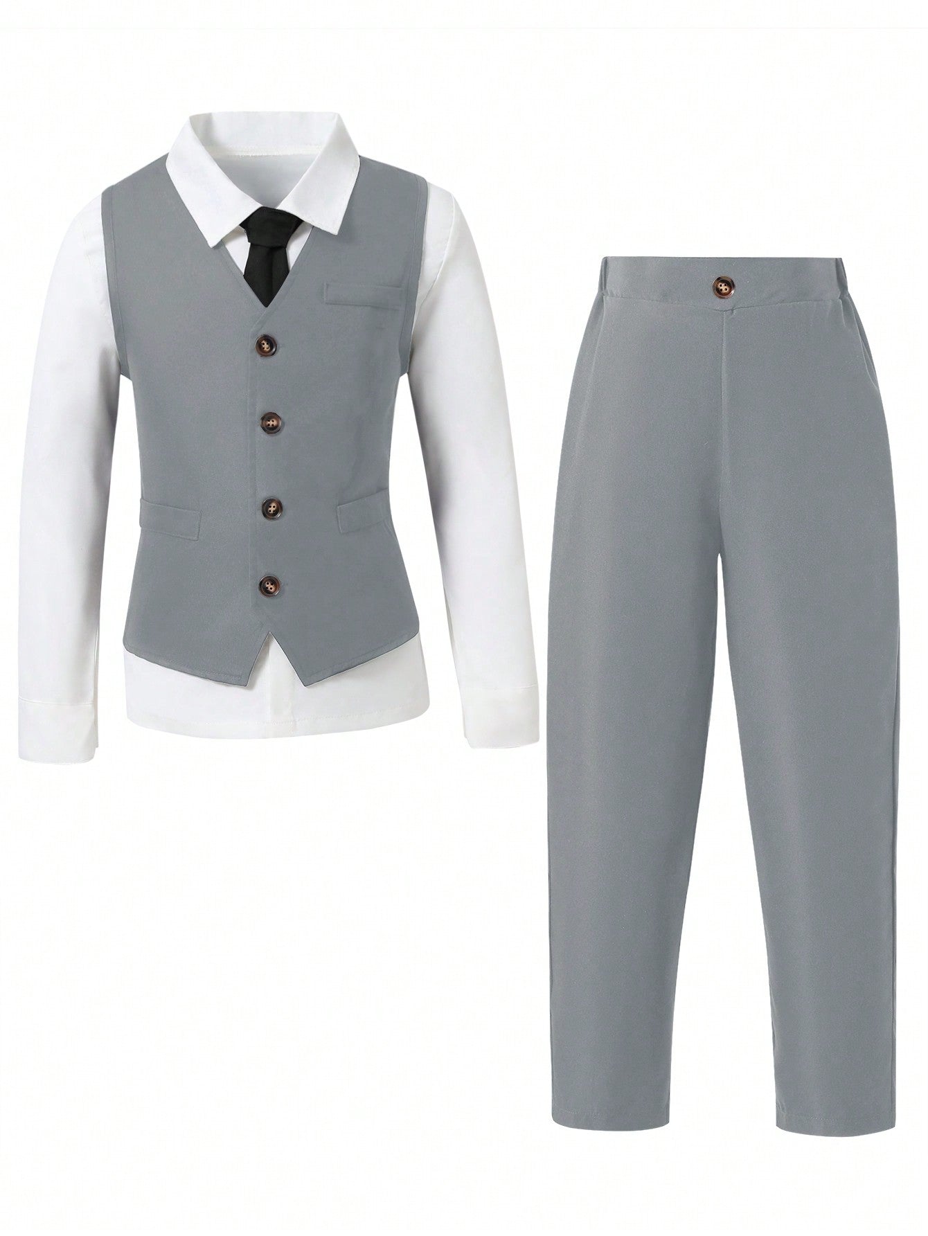 2pcs Gentleman Suit Set For Tween Boy, Front Button Vest + Long Pants, Without Shirt Or Accessories, For Formal Events Such As Birthday Parties, Evening Parties, Performances, Weddings, Baptisms, And First Birthdays